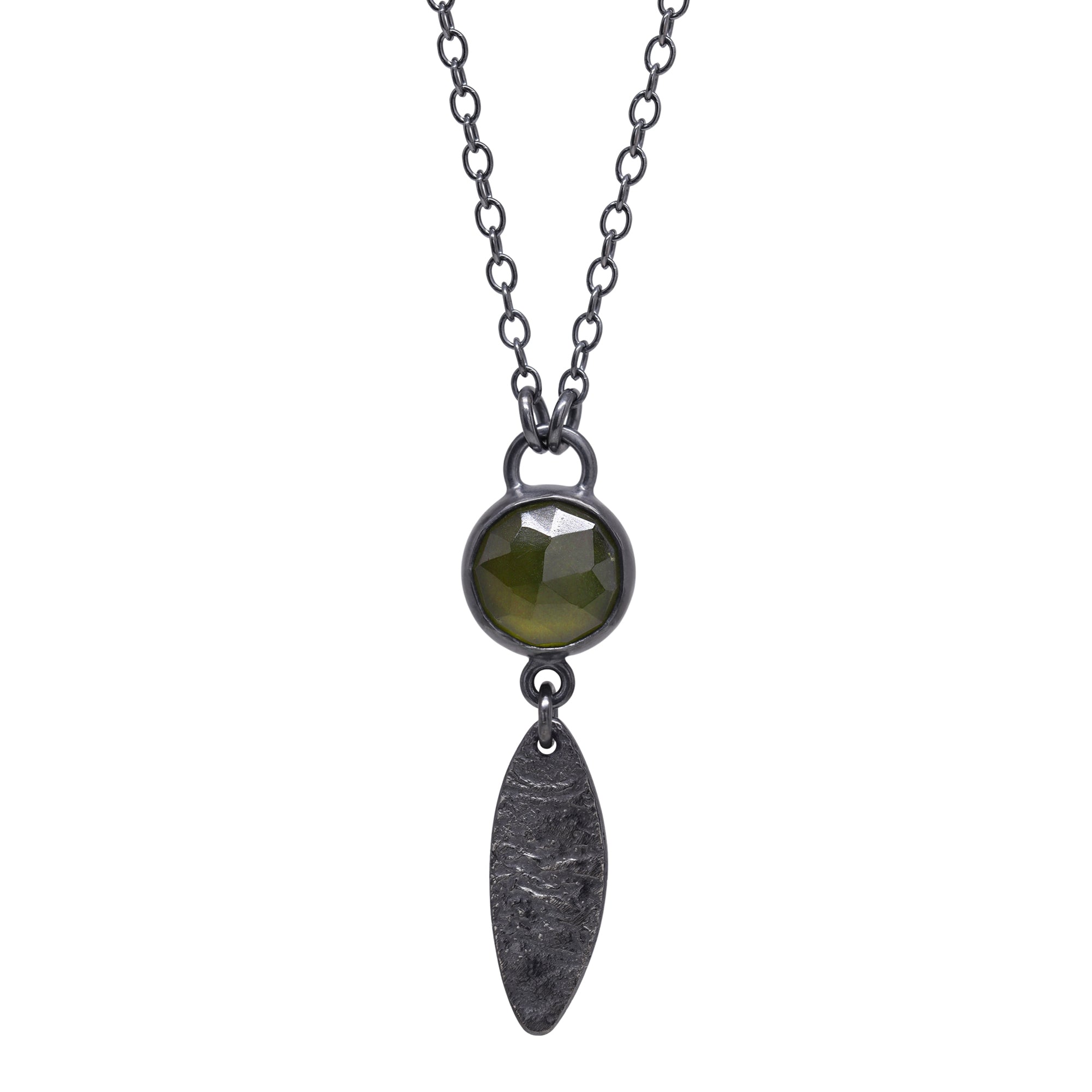 Basalt Necklace - Vesuvianite - Dark Sterling