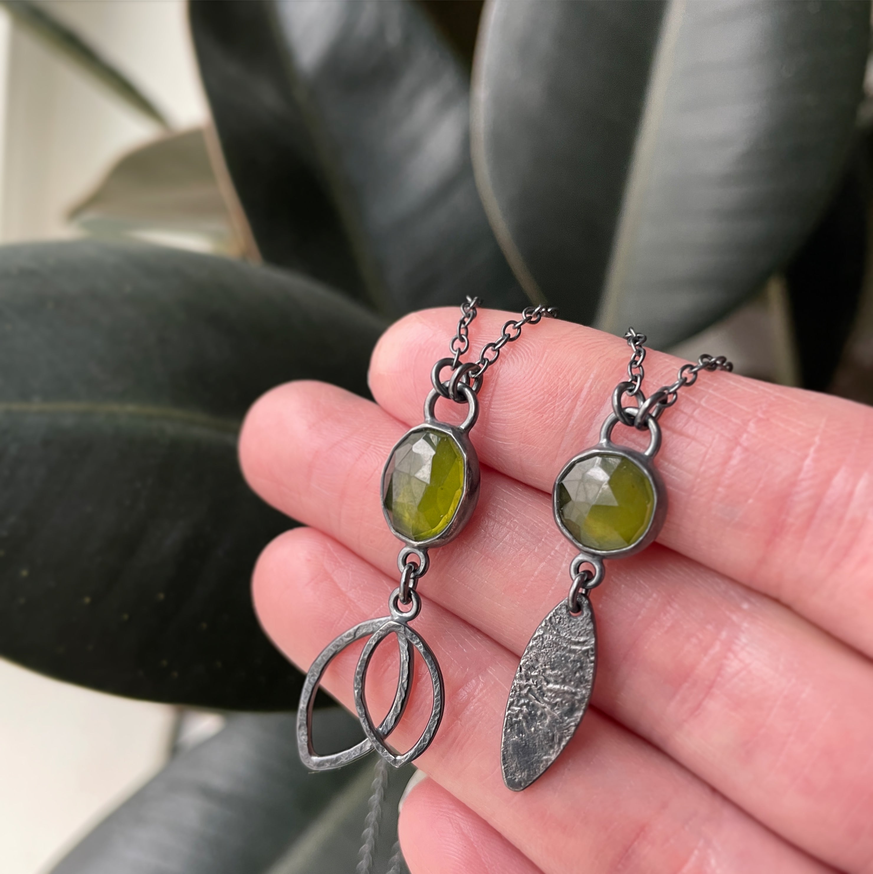 Basalt Necklace - Vesuvianite - Dark Sterling