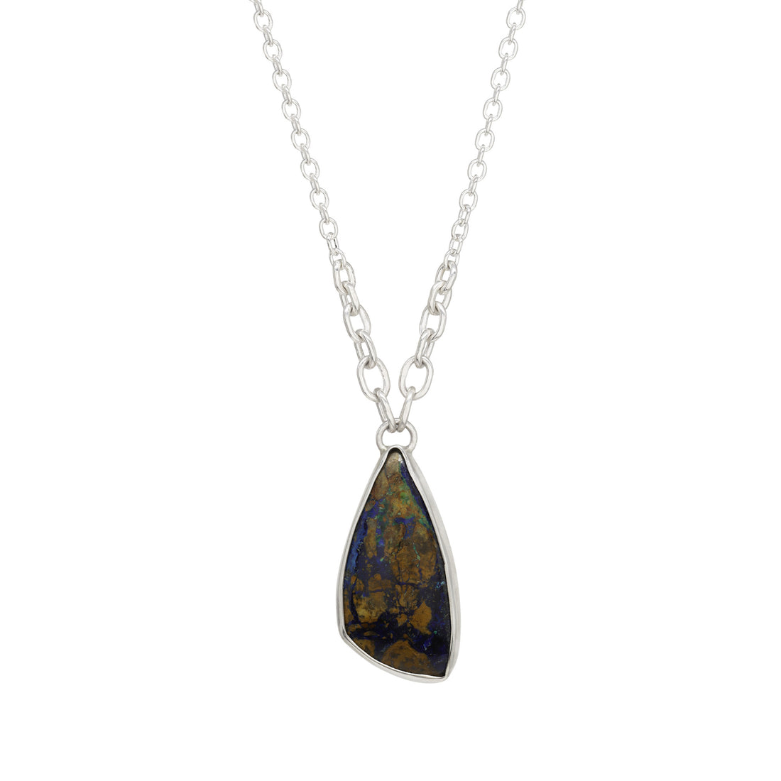 Balance Gem Necklace with Links - Azurite Cuprite - Bright Sterling