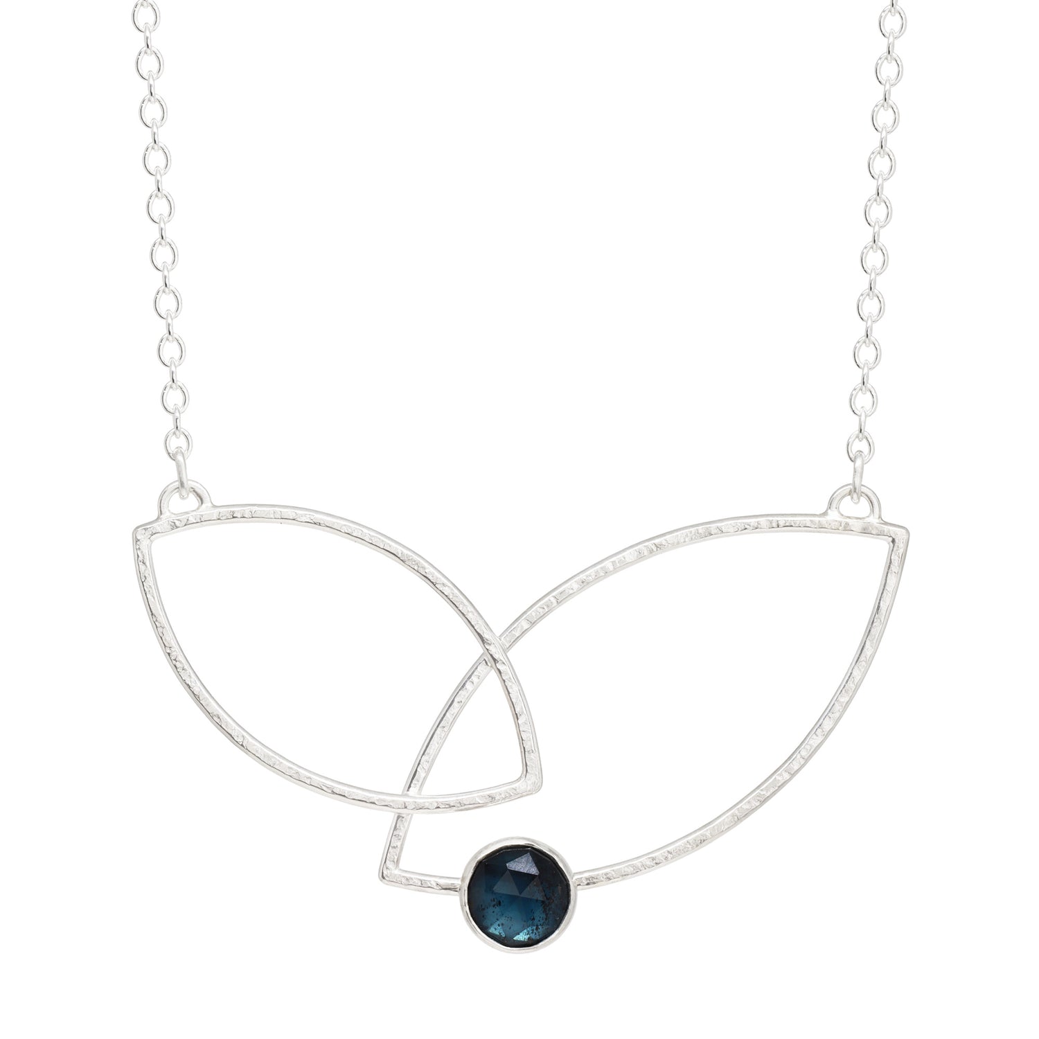 Double Leaf Gem Necklace - OOAK Statement - Bright Sterling &amp; Teal Moss Kyanite