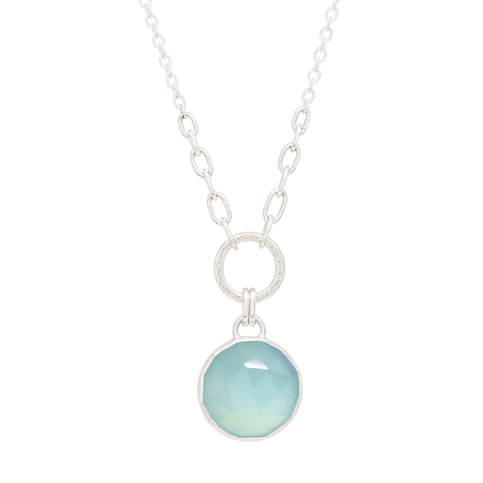 Balance Gem Necklace with Links - Rose Cut Chalcedony - Bright Sterling