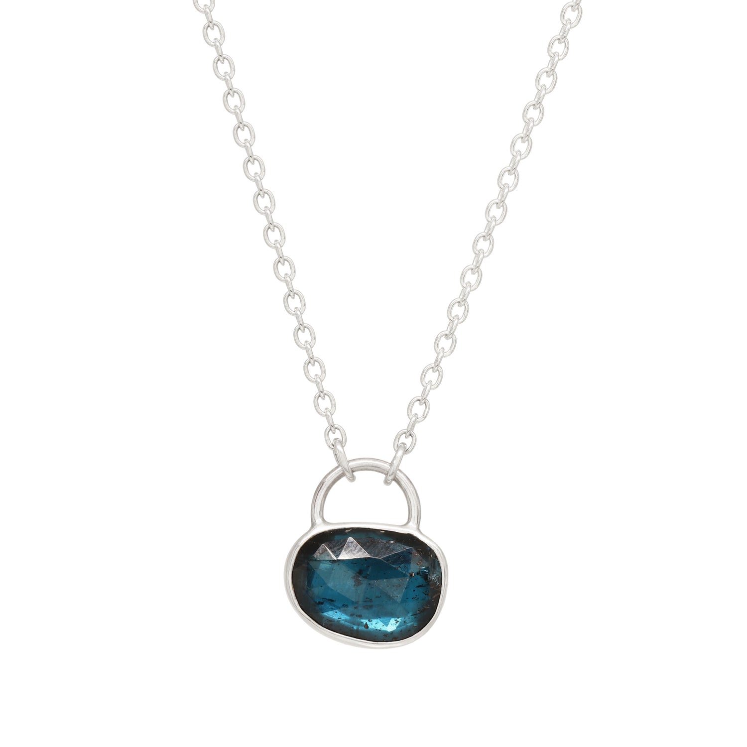 Balance Gem Necklace - Rose Cut Blue Kyanite - Bright Sterling