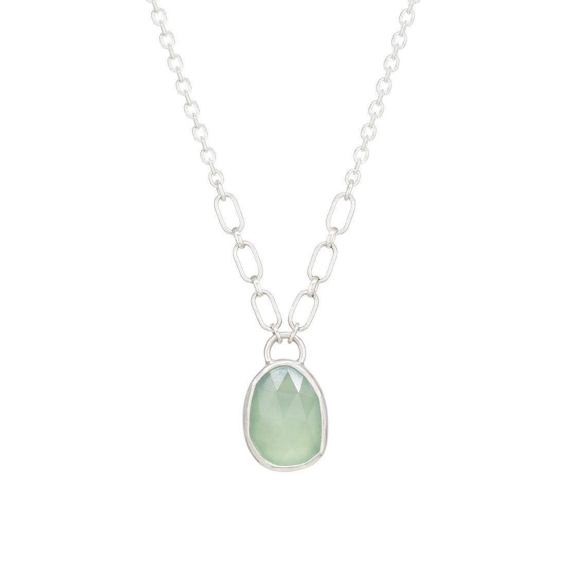 Balance Gem Necklace with Links - Rose Cut Chalcedony - Bright Sterling