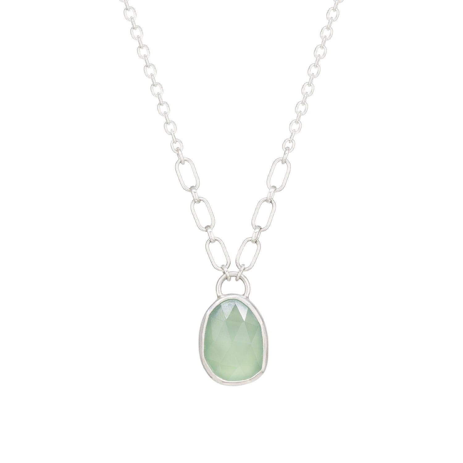 Balance Gem Necklace with Links - Rose Cut Chalcedony - Bright Sterling