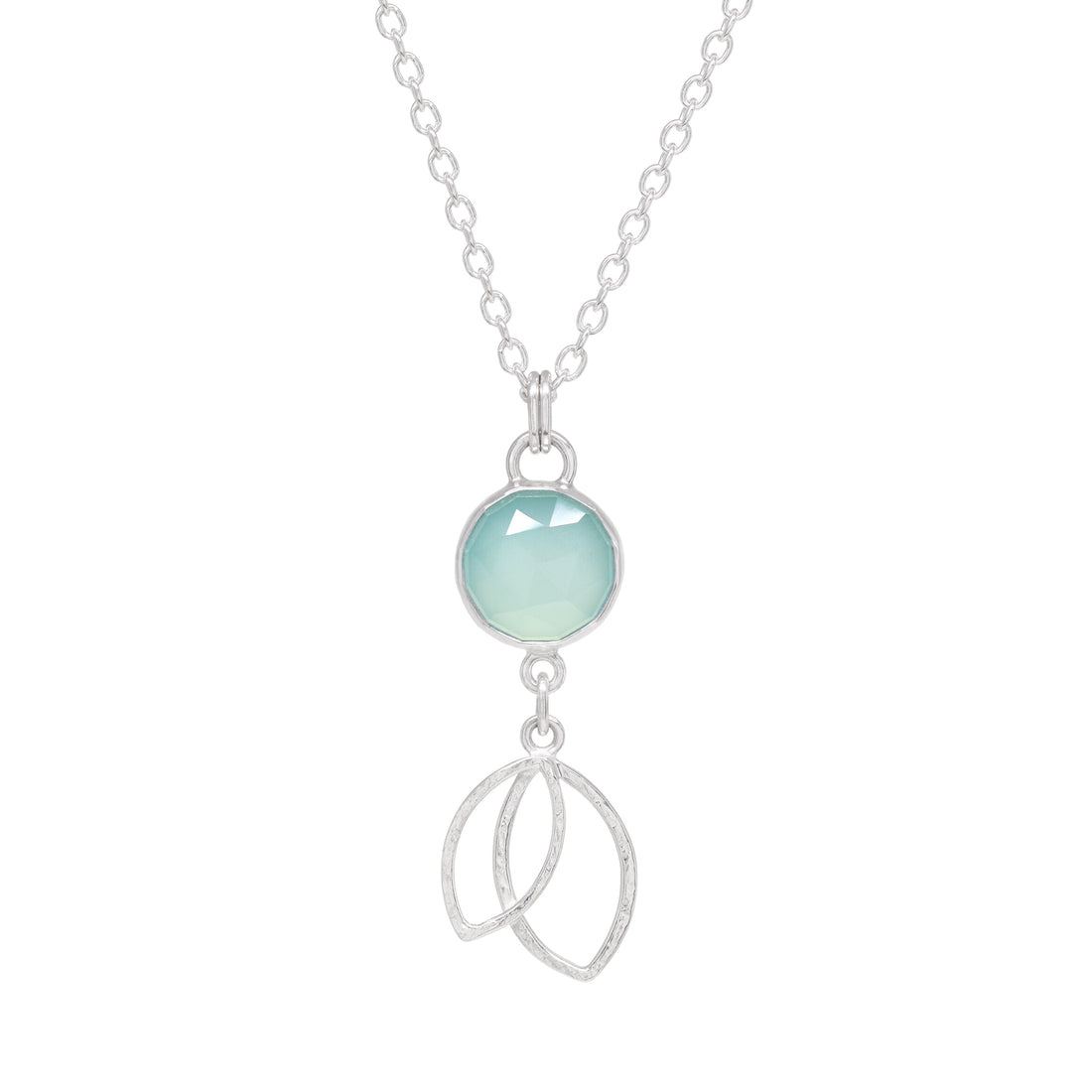 Double Leaf Necklace Small - Chalcedony - Bright Sterling