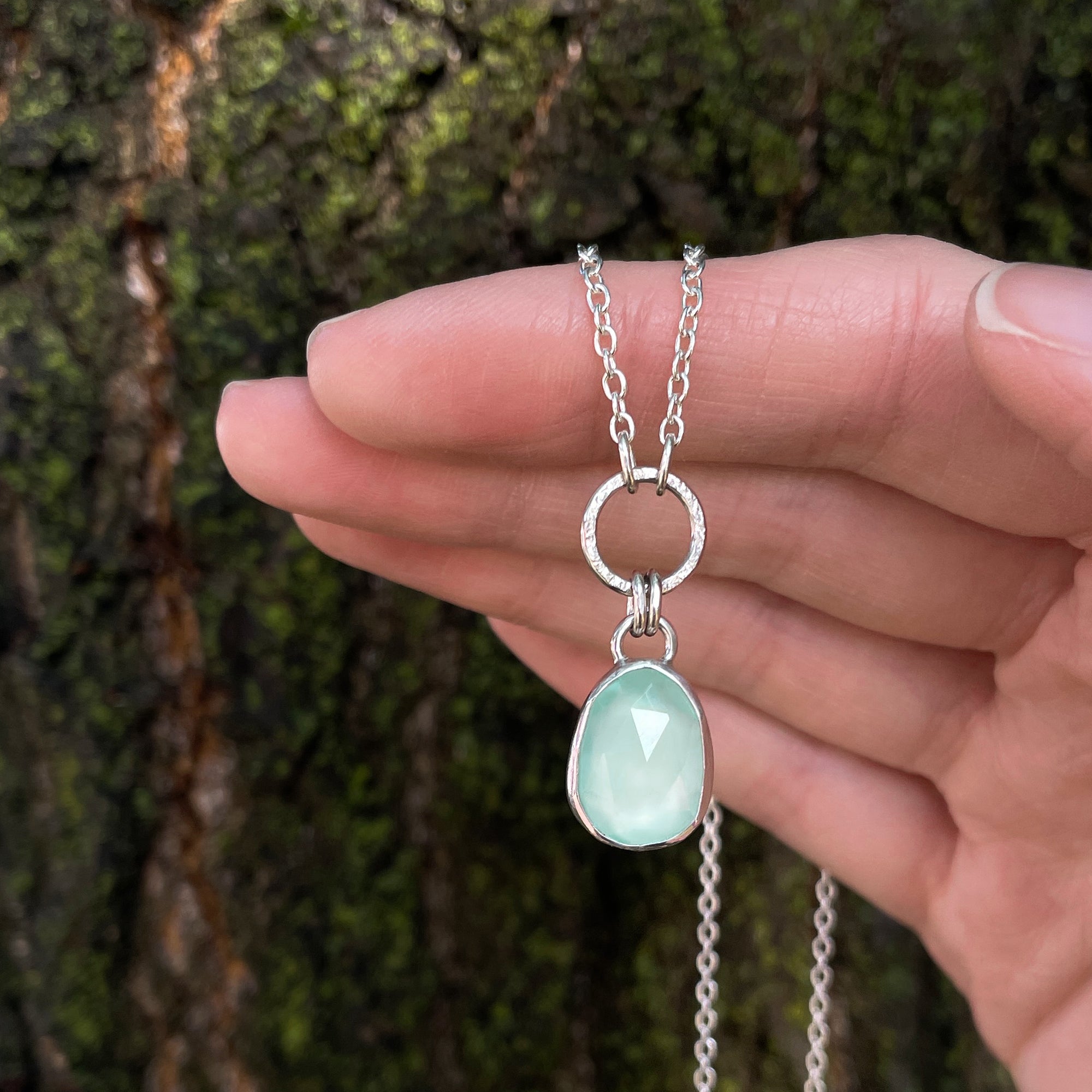 Balance Necklace - Rose Cut Chalcedony - Bright Sterling