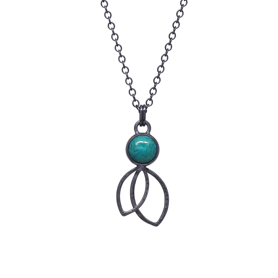 Double Leaf Necklace Small - Chrysocolla - Dark Sterling