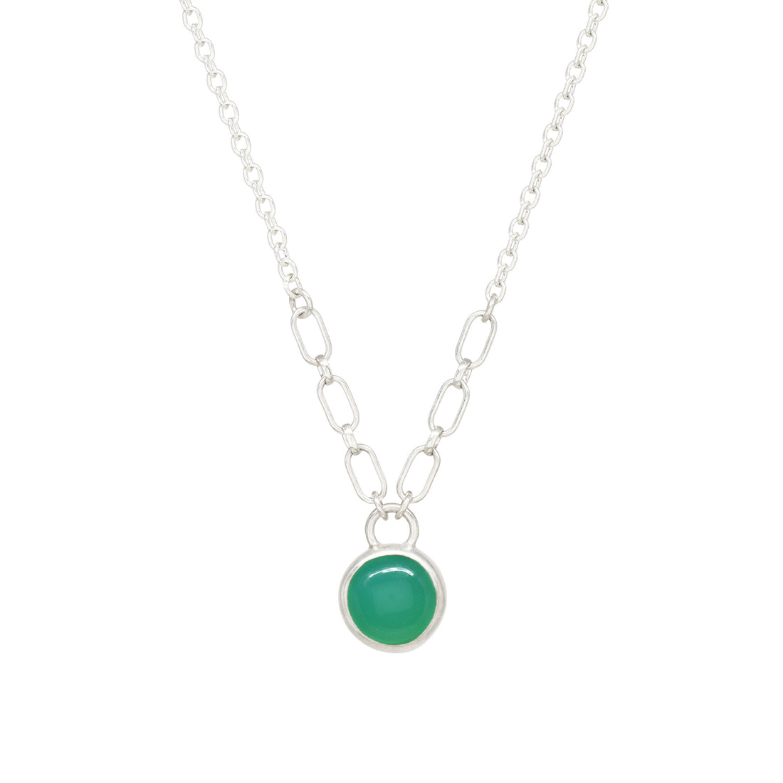 Balance Gem Necklace with Links - Chrysoprase - Bright Sterling