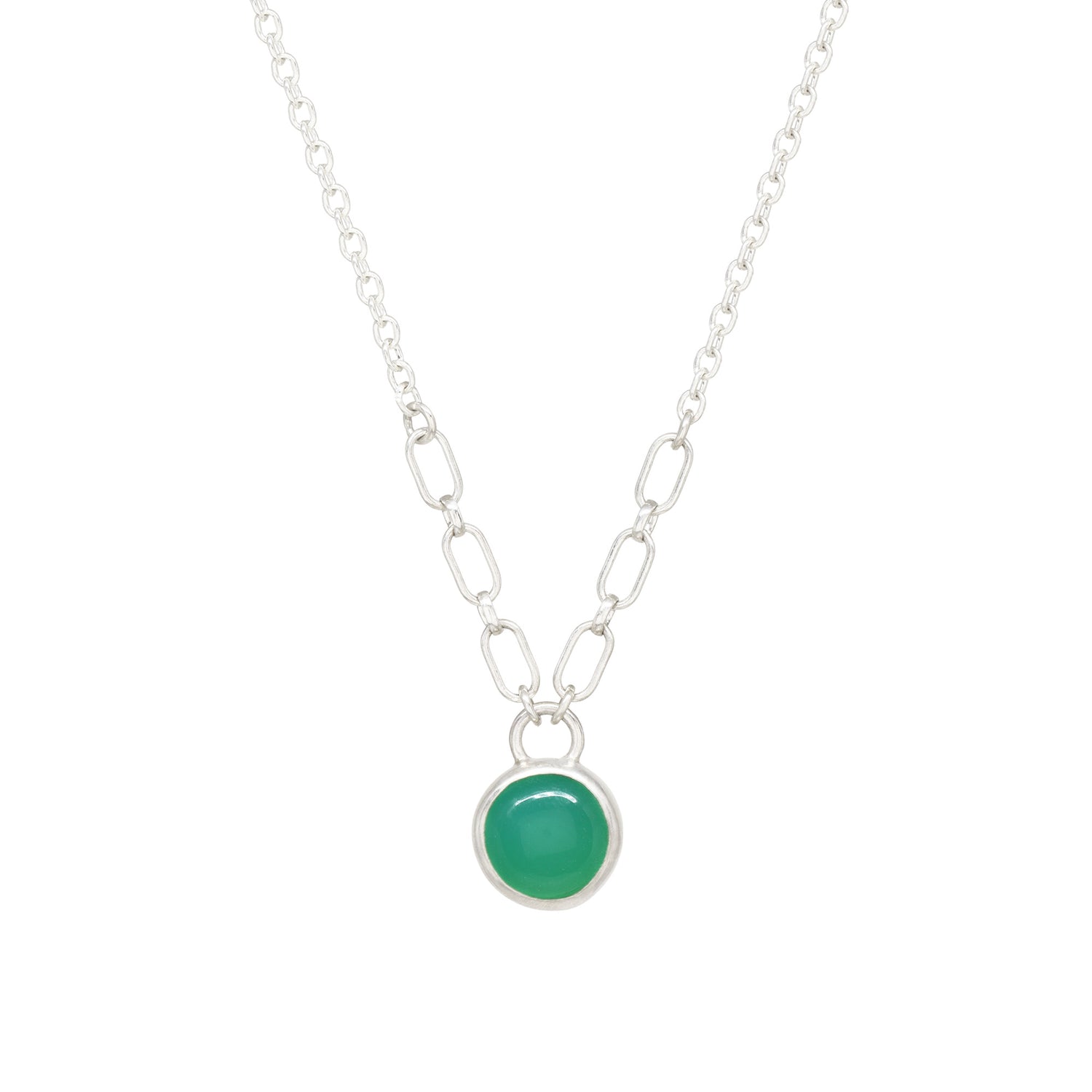 Balance Gem Necklace with Links - Chrysoprase - Bright Sterling