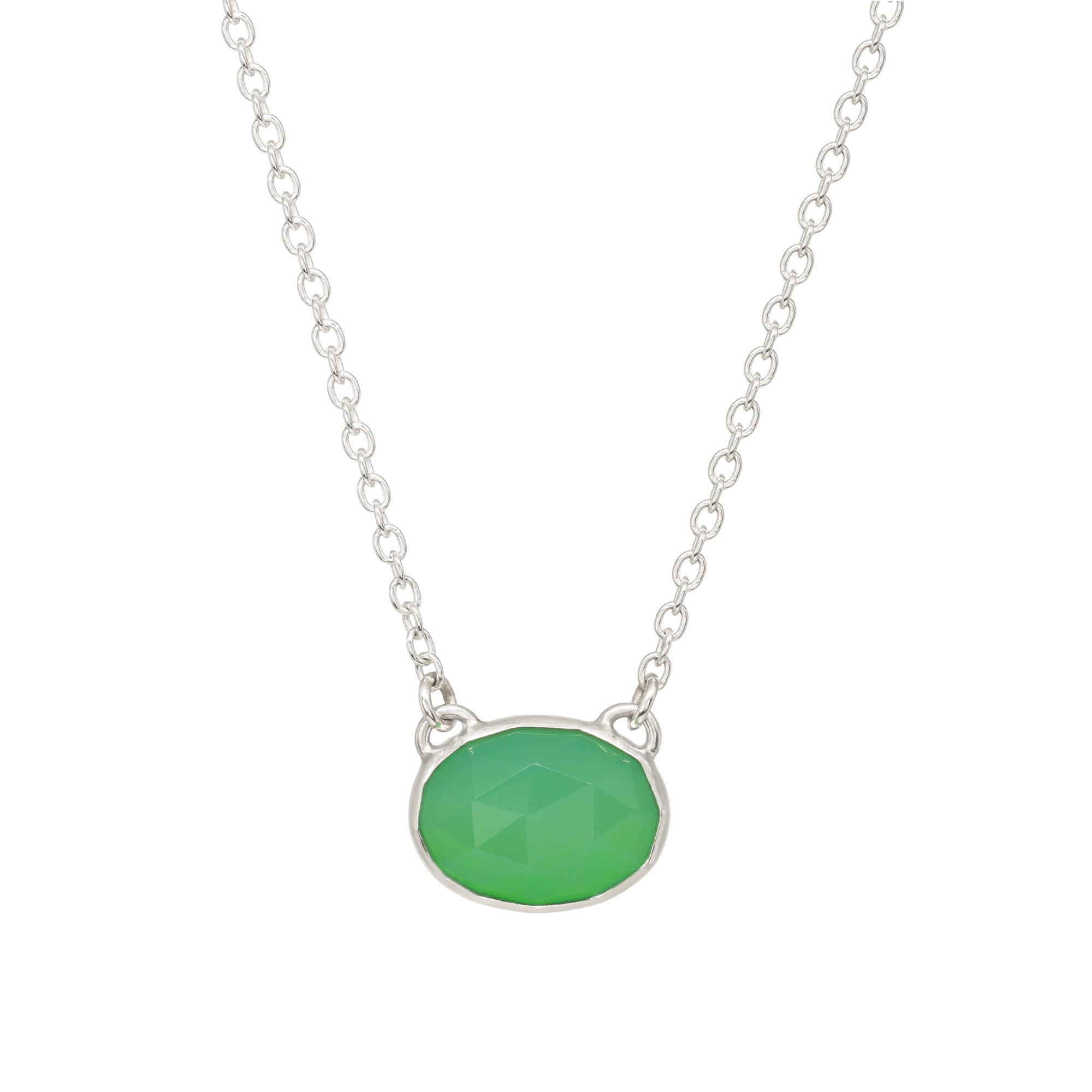 Balance Gem Necklace - Rose Cut Chrysoprase - Bright Sterling