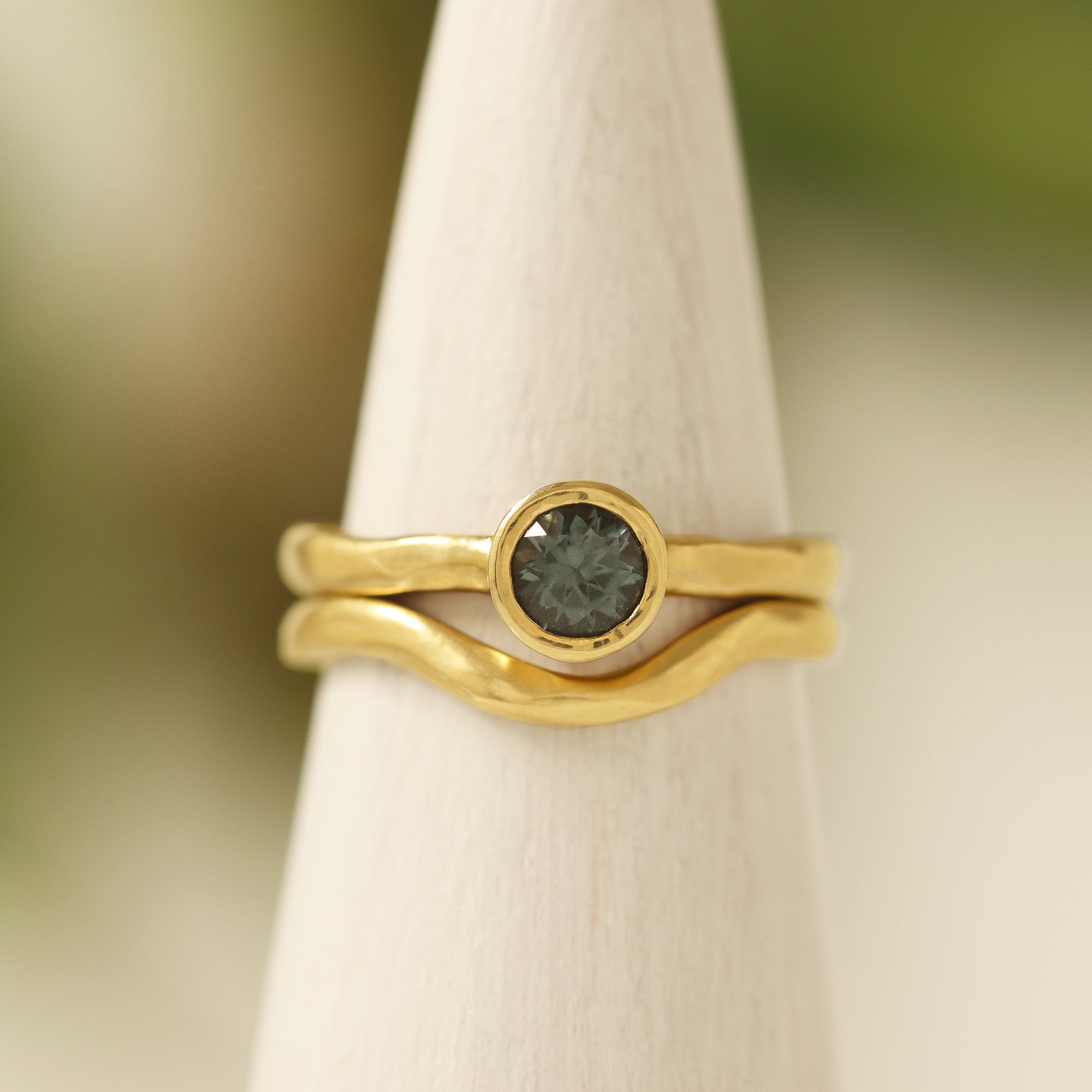 Custom Enagement Ring Organic Gray Spinel Yellow Gold Unique