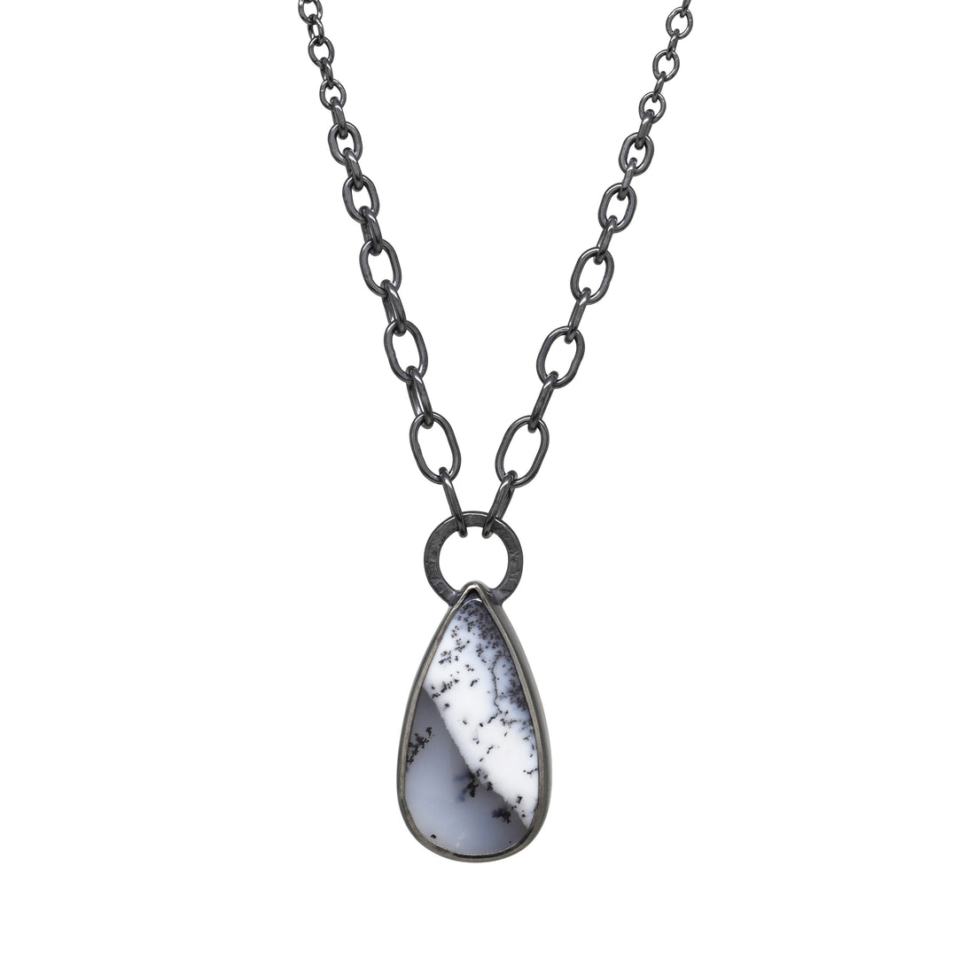 Balance Link Necklace - Dendritic Opal - Dark Sterling