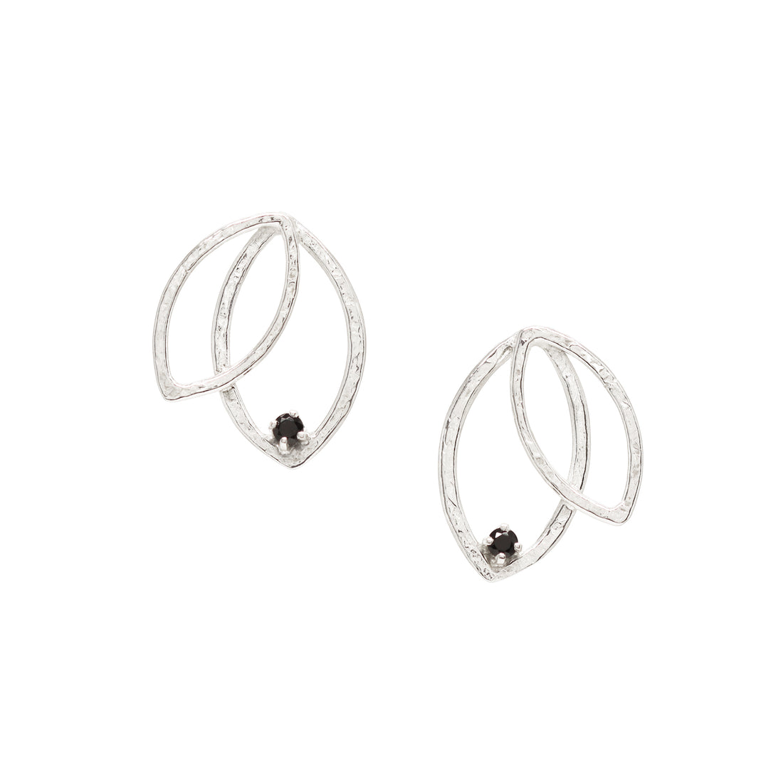 Double Leaf Gem Studs - Black Spinel - Bright Sterling