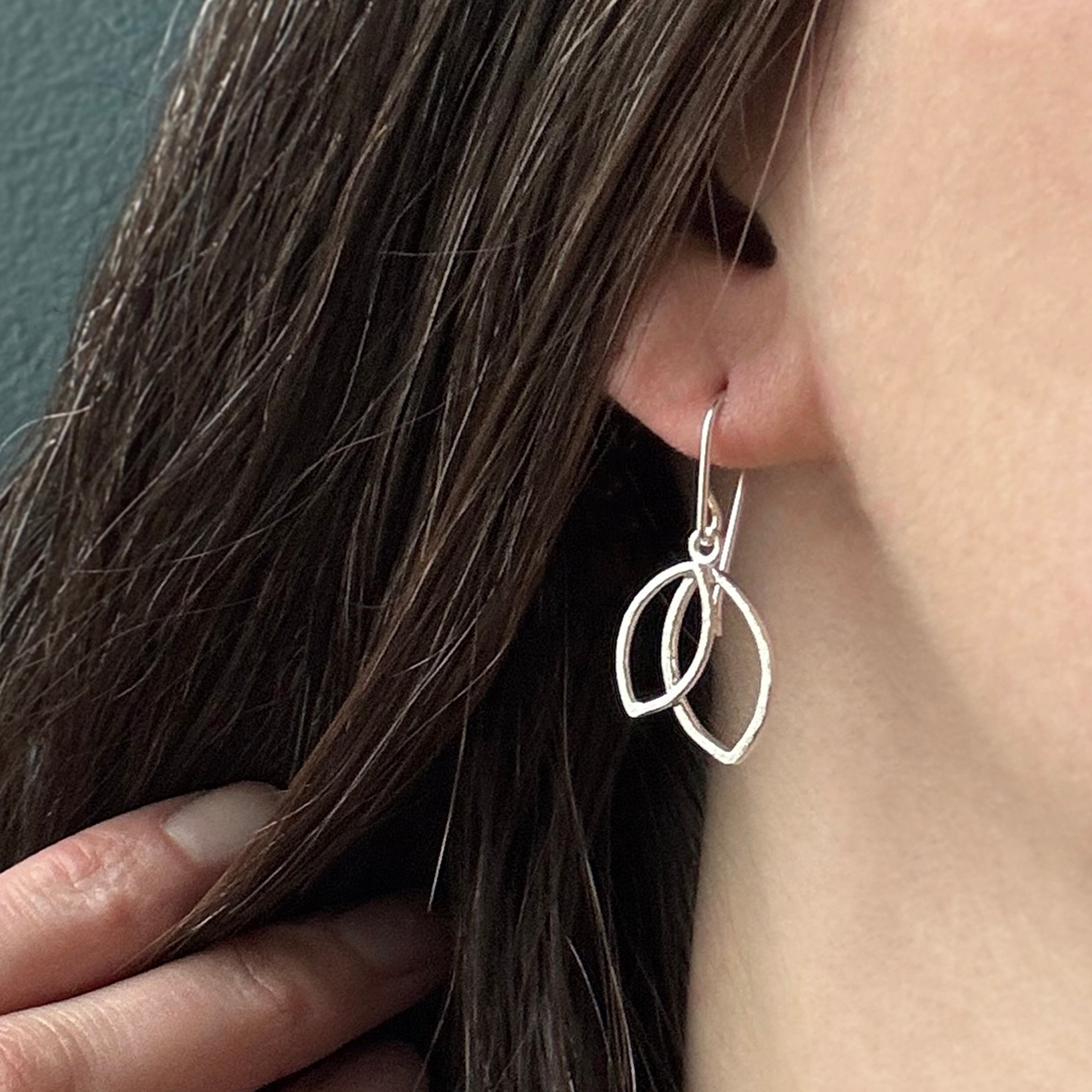 Double Leaf Earrings - Small - Bright Sterling