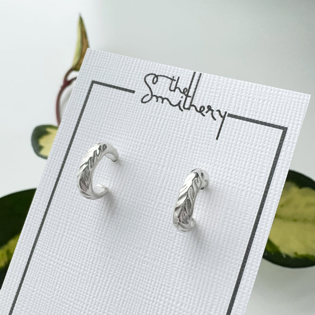 Fern Huggie Hoop Earrings - Bright Sterling