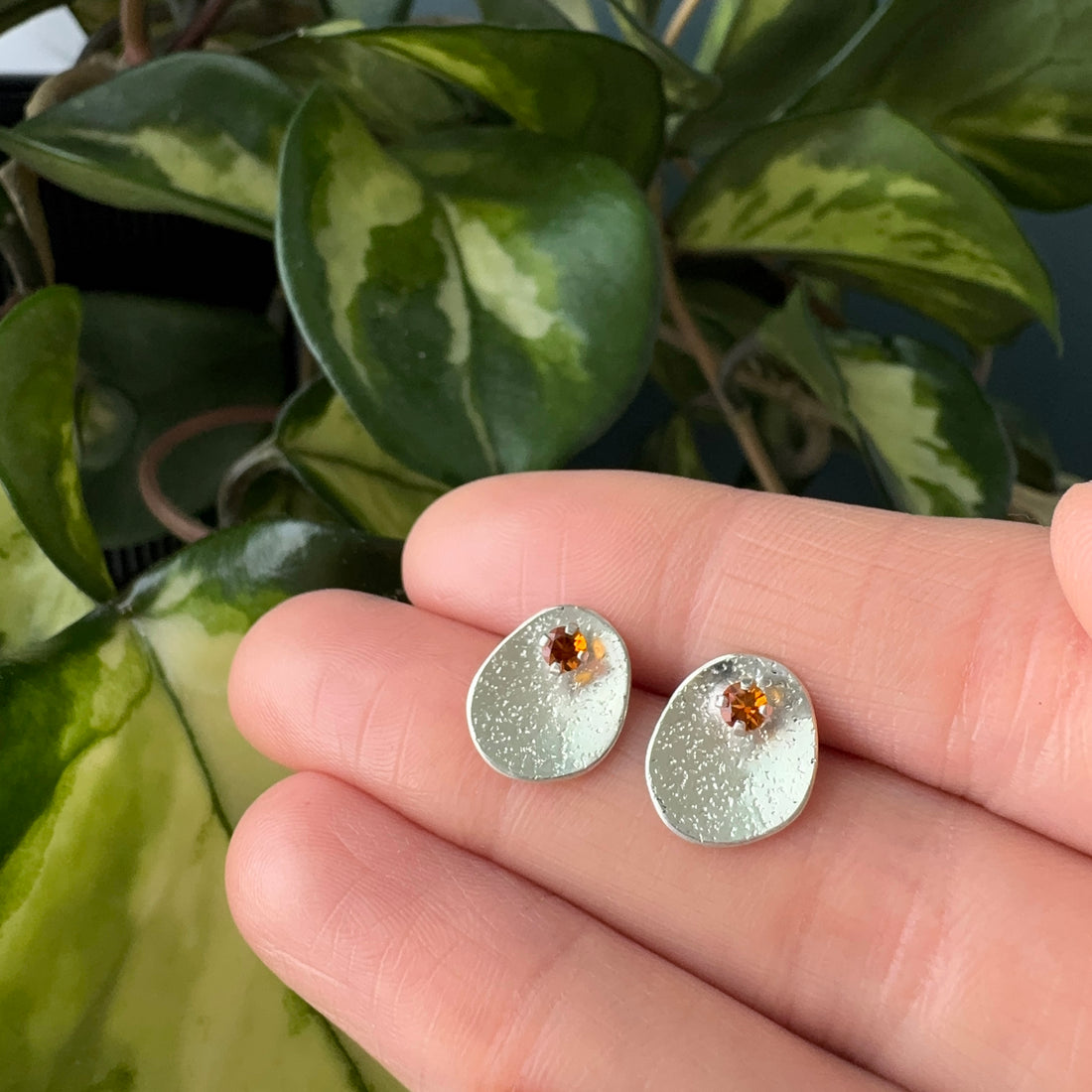 Stardust Gem Studs - Fire Citrine - Bright Sterling