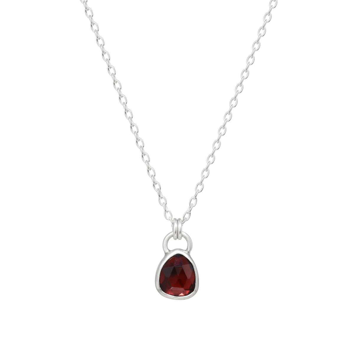 Balance Gem Necklace - Rose Cut Hessonite Garnet I - Bright Sterling