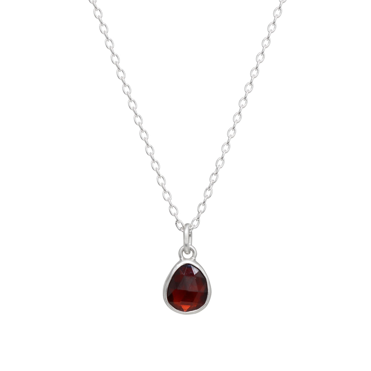 Balance Gem Necklace - Rose Cut Hessonite Garnet II - Bright Sterling