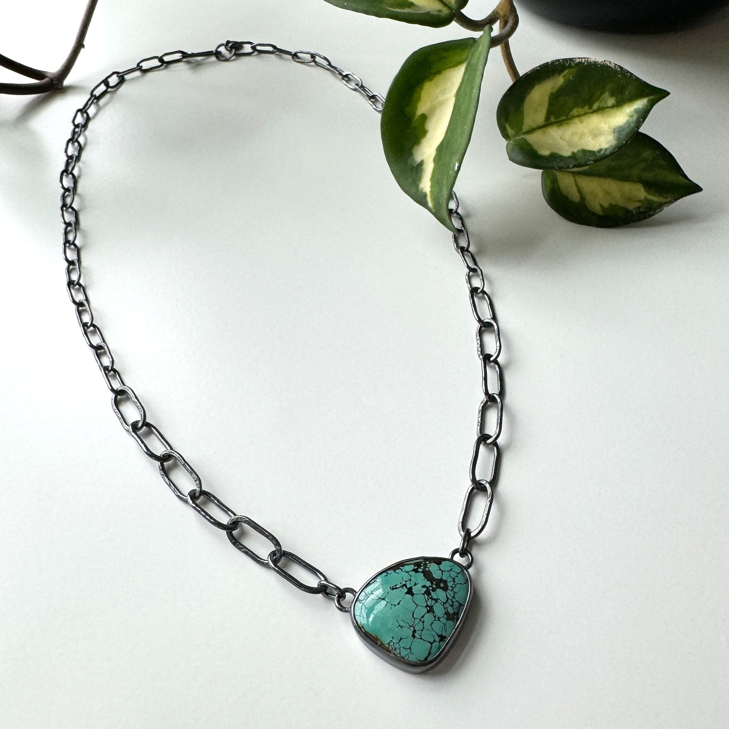 Balance Chain Necklace - Hubei Turquoise - Dark Sterling