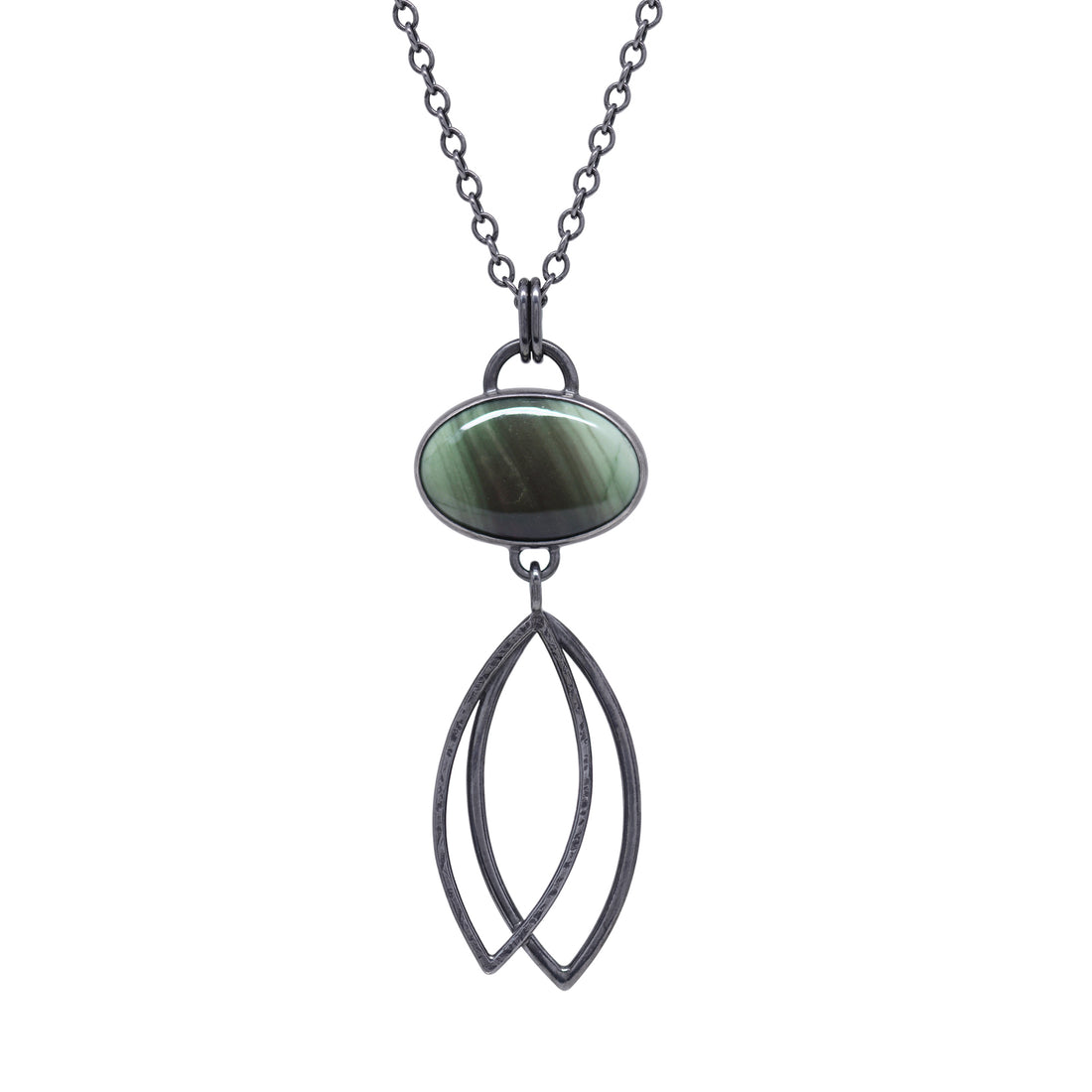 Double Leaf Pendant Necklace - Imperial Jasper - Dark Sterling