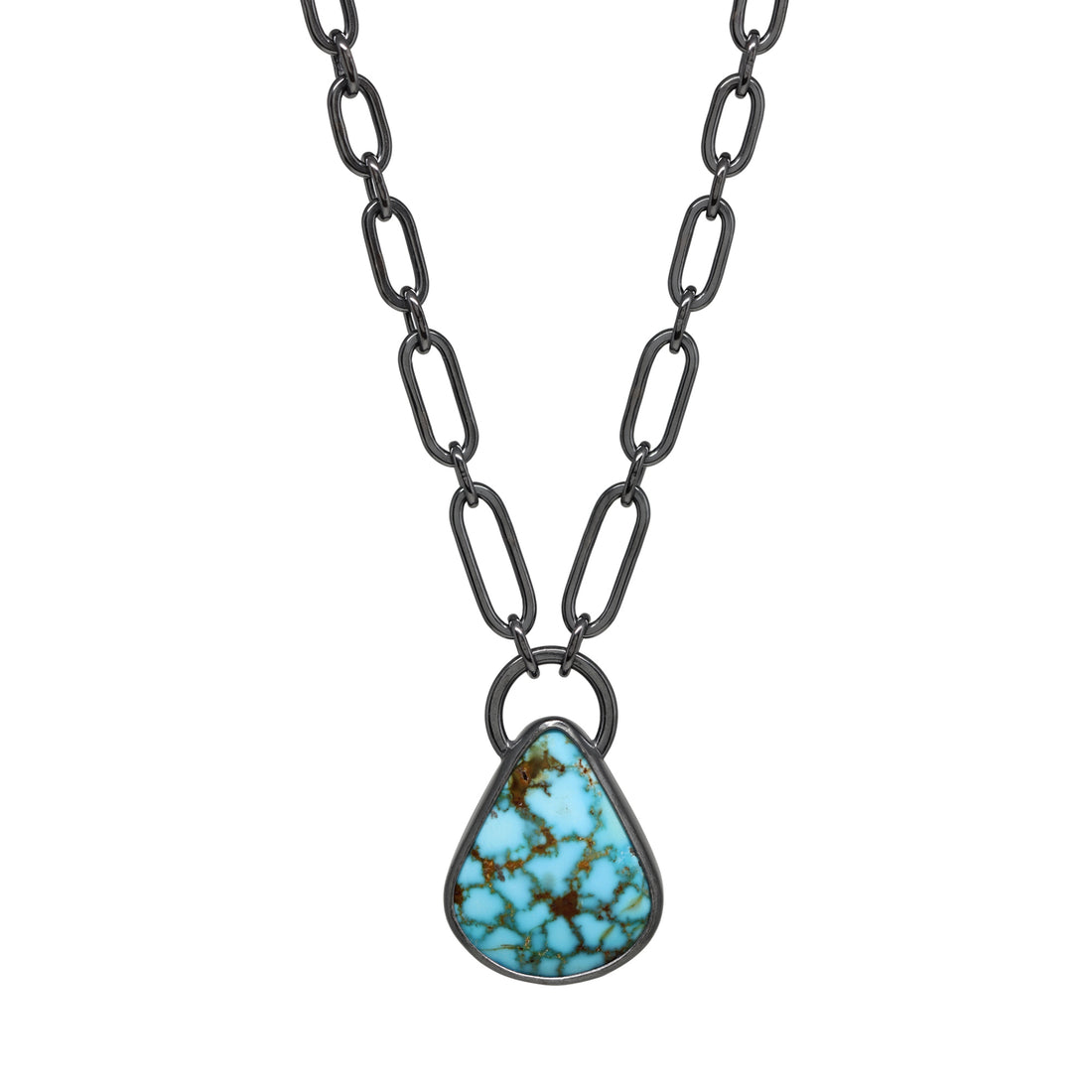 Balance Statement Link Necklace - Teardrop Kingman Turquoise - Dark Sterling