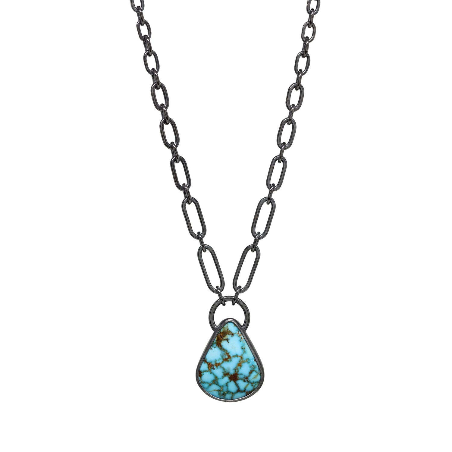 Balance Statement Link Necklace - Teardrop Kingman Turquoise - Dark Sterling