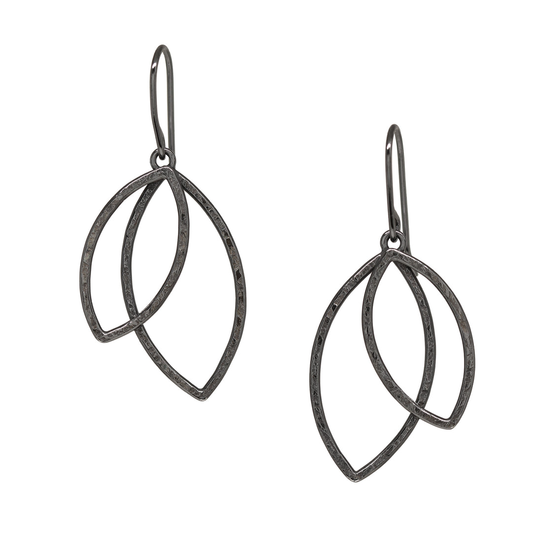 Double Leaf Earrings - Large - Dark Sterling