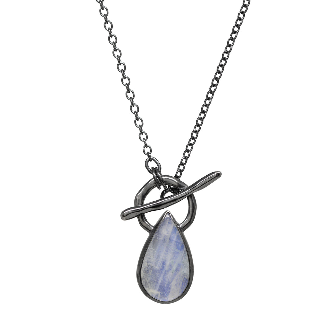 Tidal Toggle Gem Necklace - Rainbow Moonstone - Dark Silver