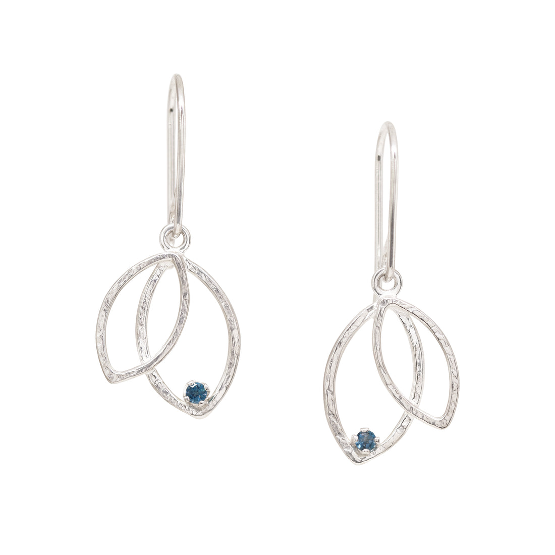 Double Leaf Gem Earrings - London Blue Topaz - Bright Sterling