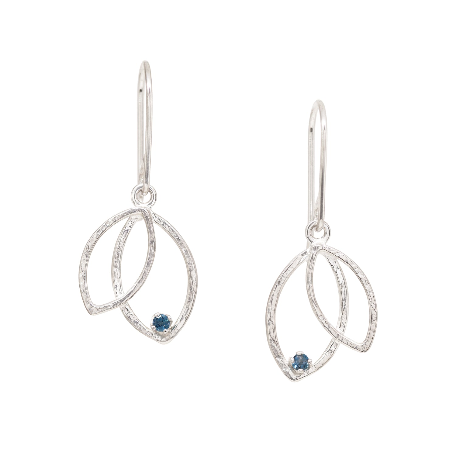 Double Leaf Gem Earrings - London Blue Topaz - Bright Sterling