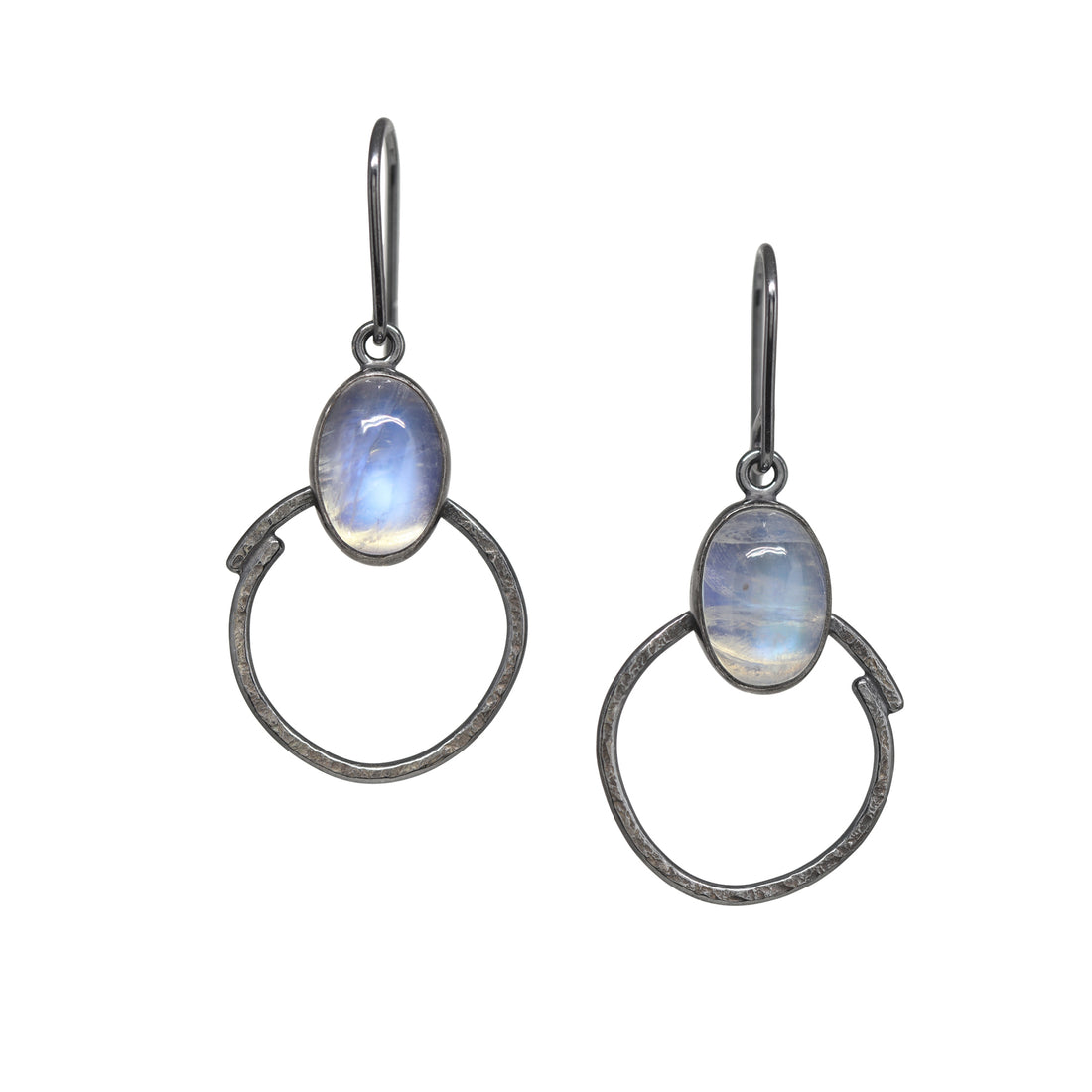 Sketch Earrings - Rainbow Moonstone - Dark Sterling