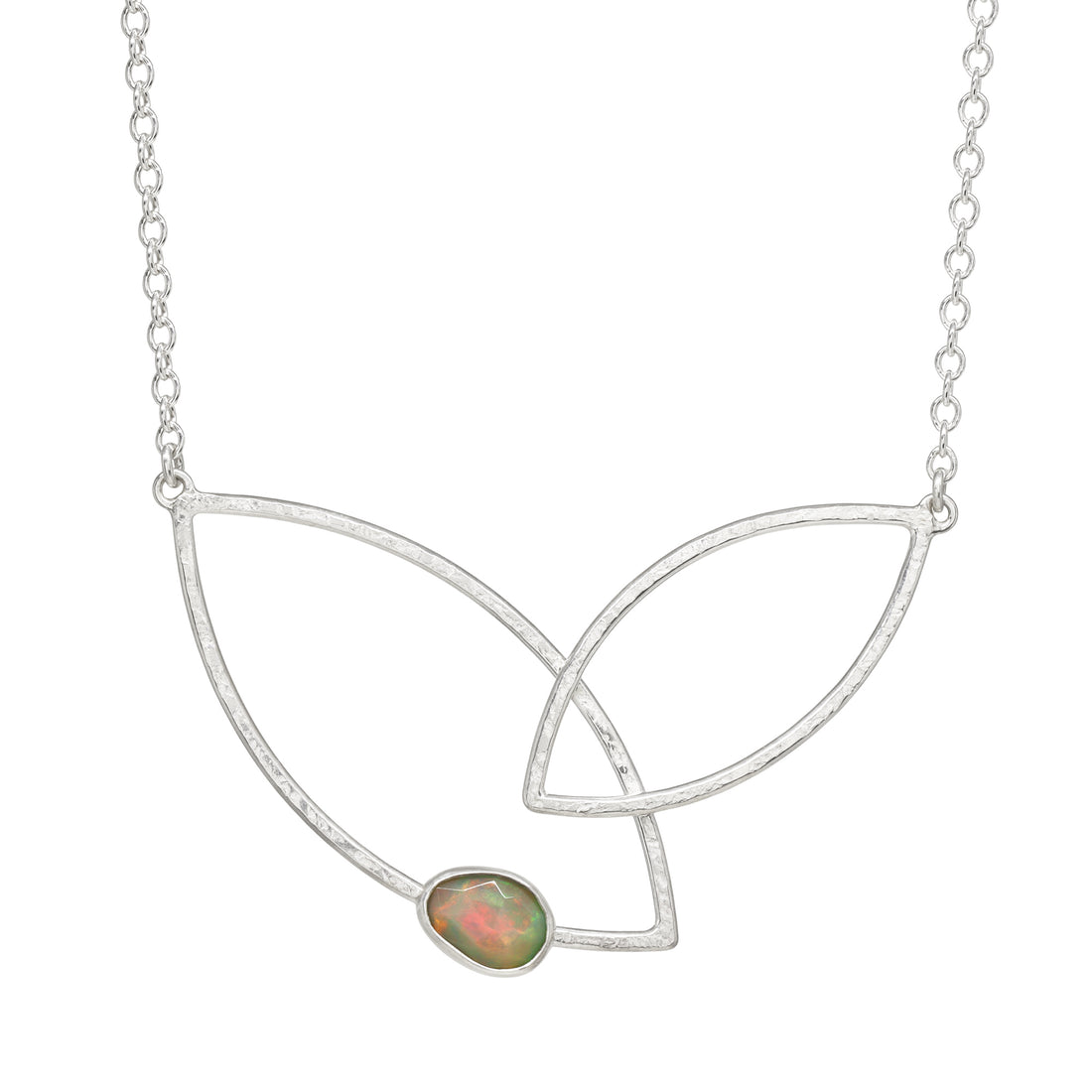 Double Leaf Gem Statement Necklace - Bright Sterling & Opal