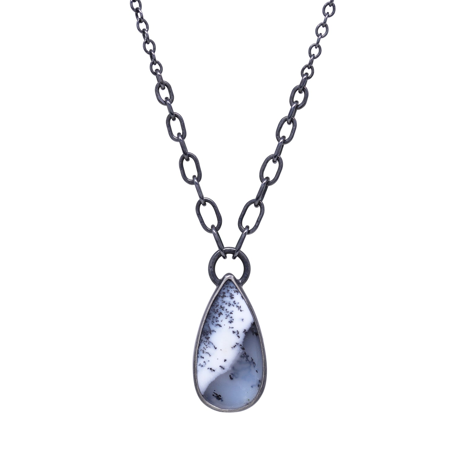 Balance Link Necklace - Dendritic Opal - Dark Sterling