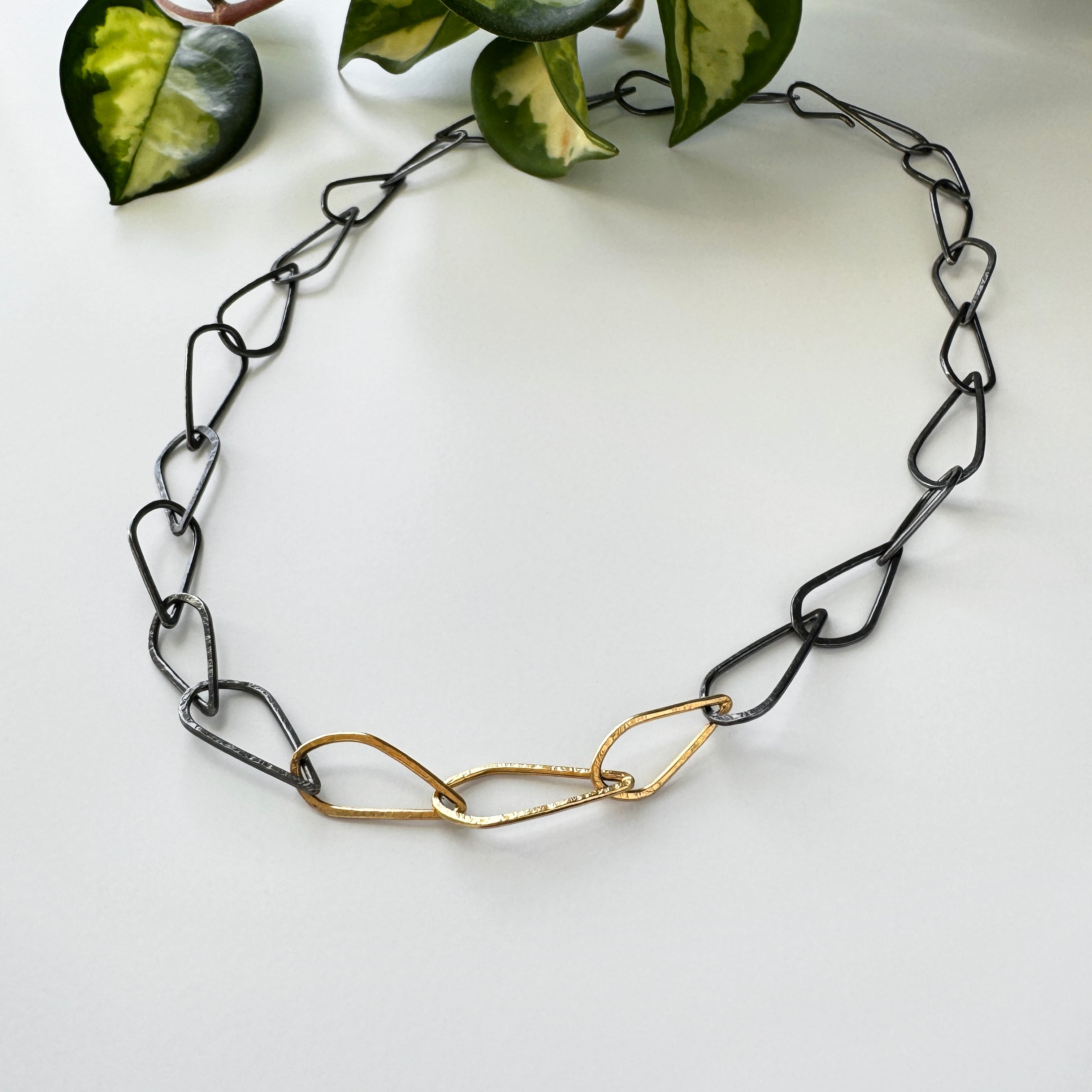 Petals and Leaves Necklace - Dark Sterling &amp; Vermeil