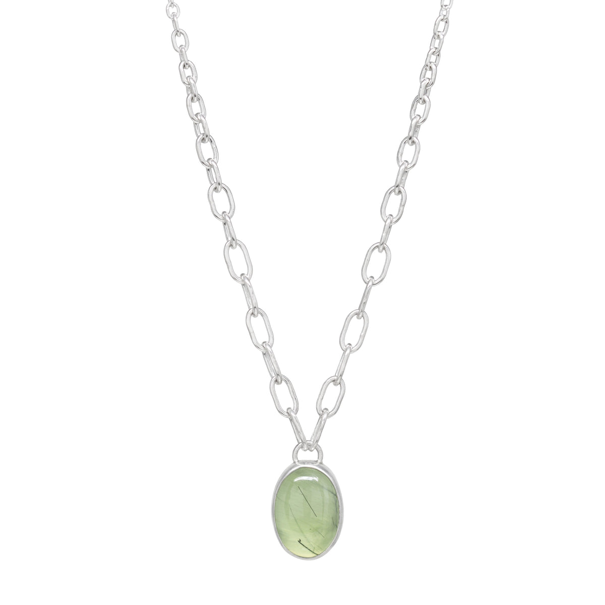 Balance Gem Necklace with Graduated Links - Prehnite - Bright Sterling