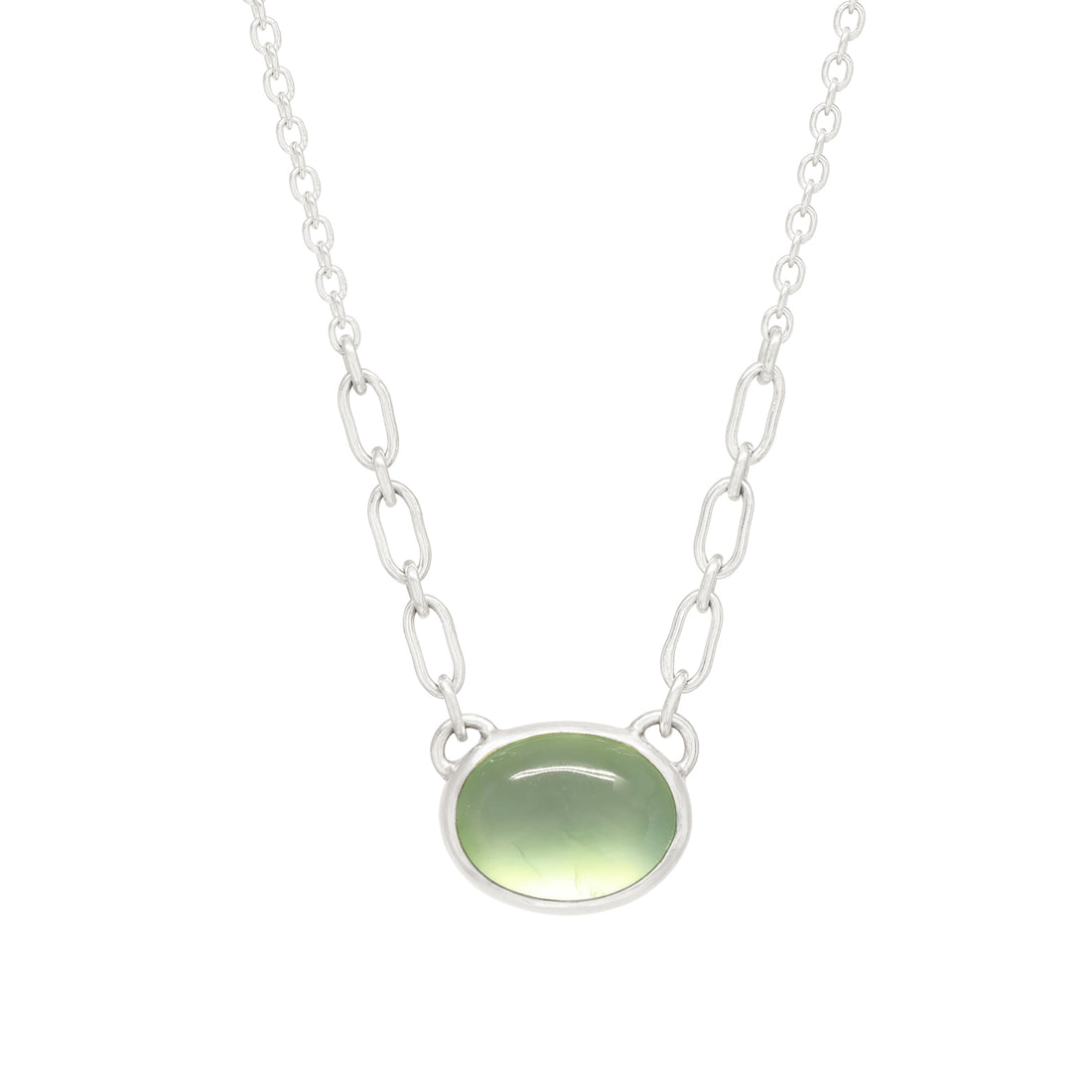 Balance Gem Necklace with Links - Prehnite - Bright Sterling