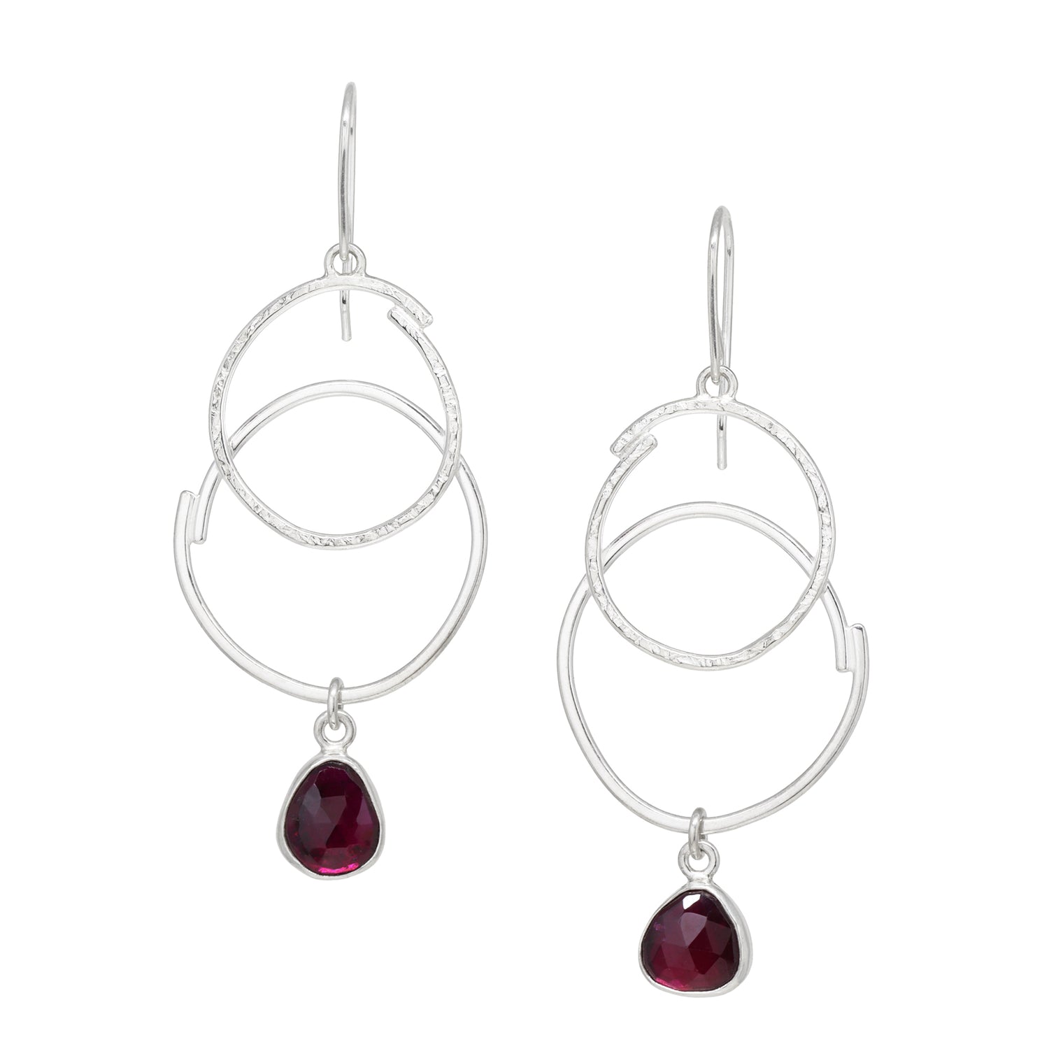 Double Sketch Earrings - Rhodolite Garnet - Bright Sterling