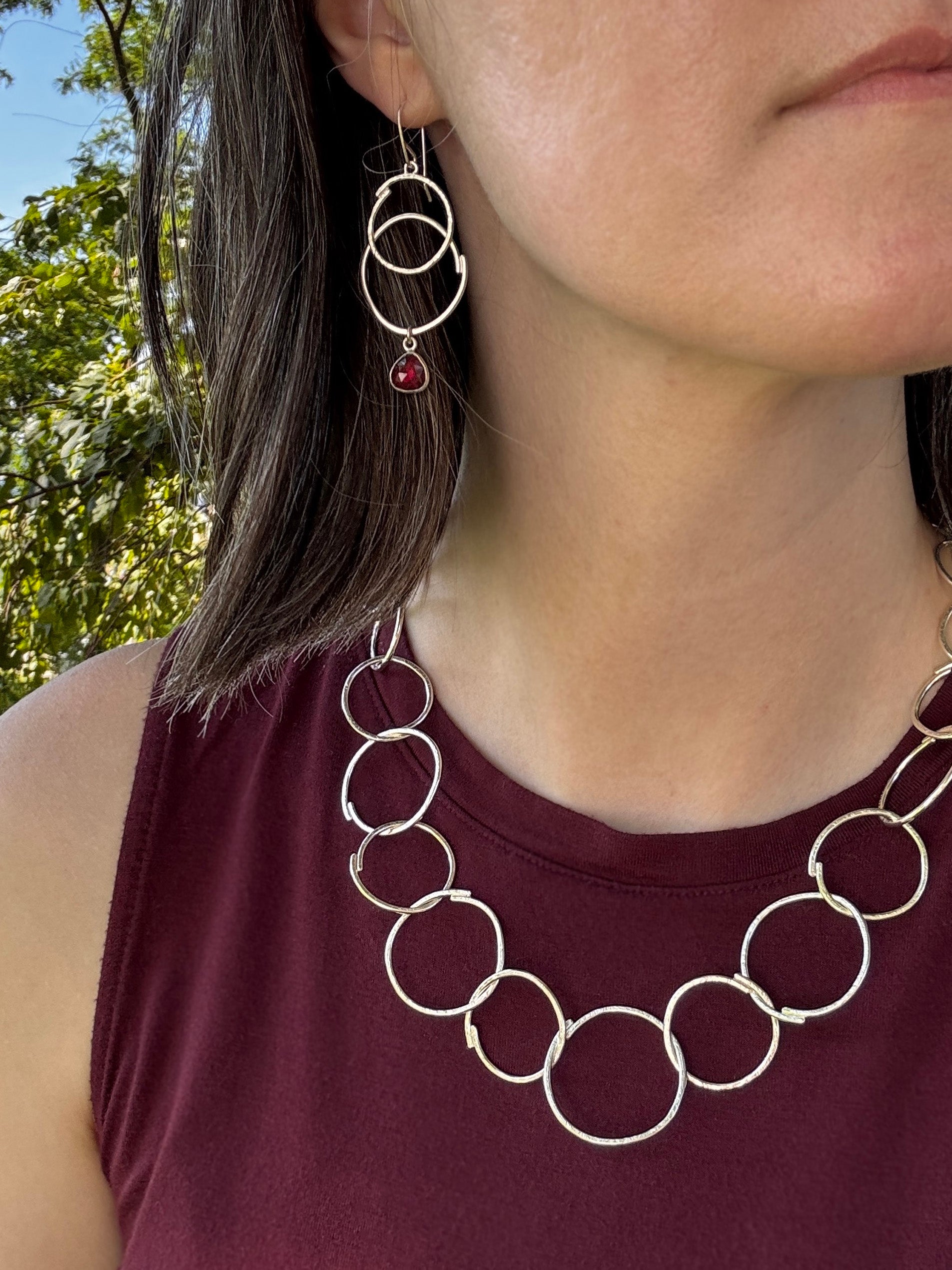Double Sketch Earrings - Rhodolite Garnet - Bright Sterling