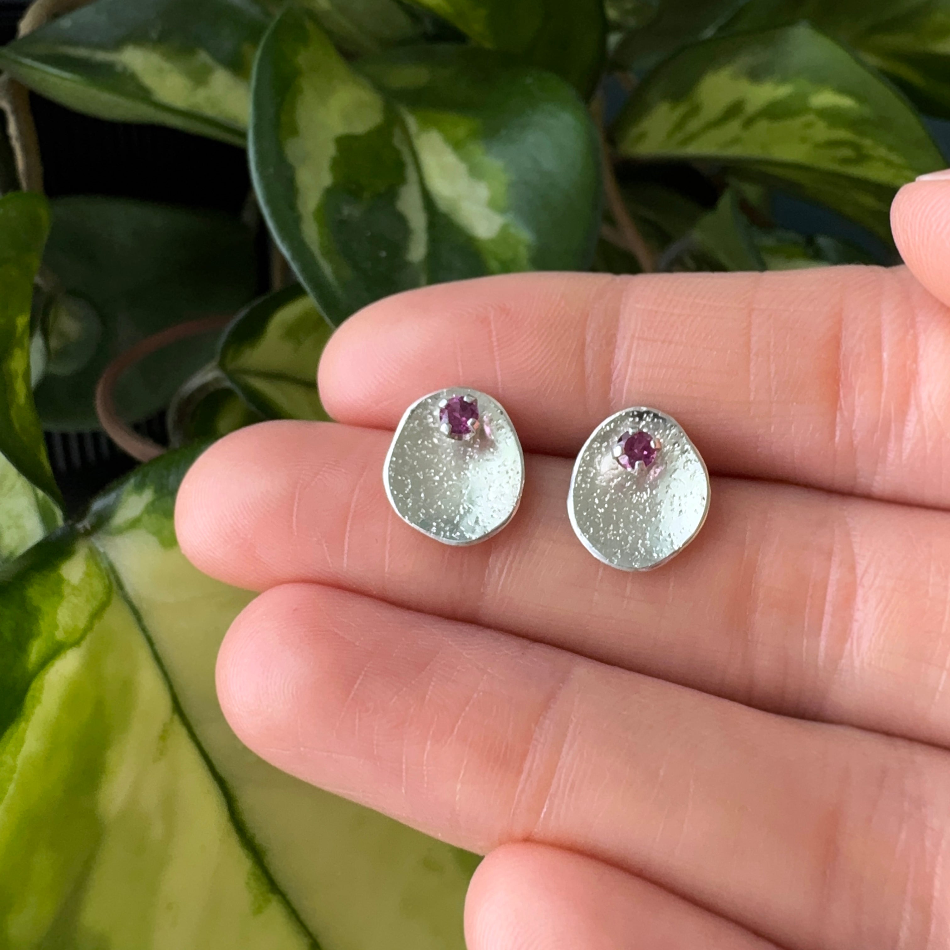 Stardust Gem Studs - Rhodolite Garnet - Bright Sterling