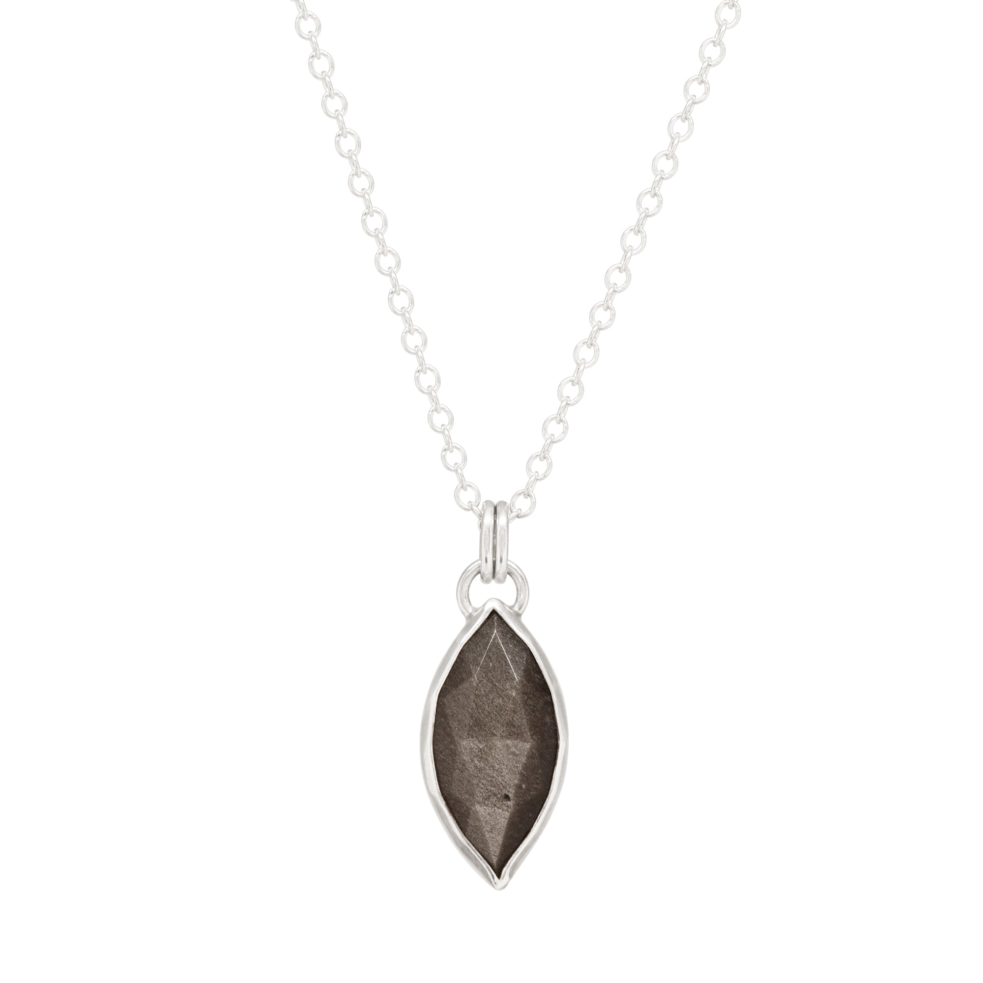 Balance Gem Necklace - Rose Cut Silversheen Obsidian - Bright Sterling