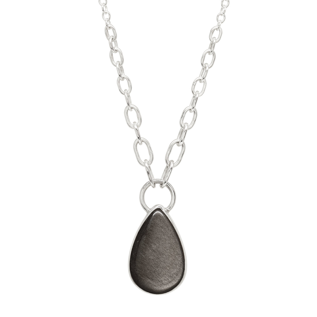 Balance Link Necklace - Silversheen Obsidian - Bright Sterling