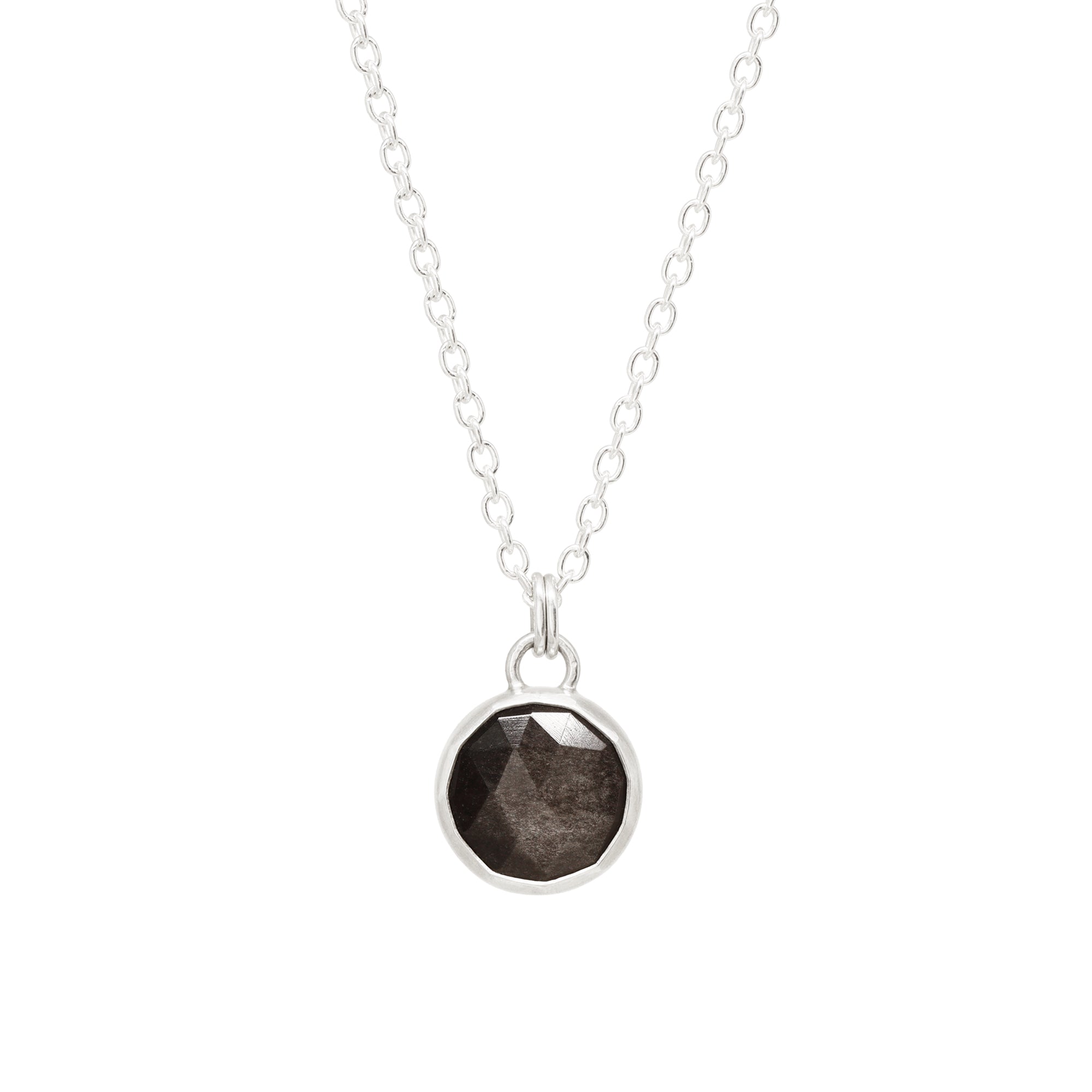 Balance Necklace - Rose Cut Silversheen Obsidian - Bright Sterling