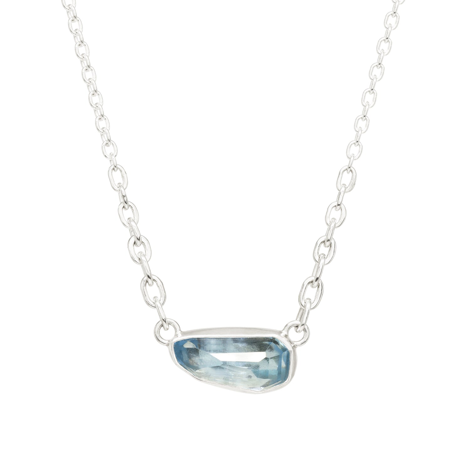 Balance Horizontal Necklace - Rose Cut Sky Blue Topaz - Bright Sterling