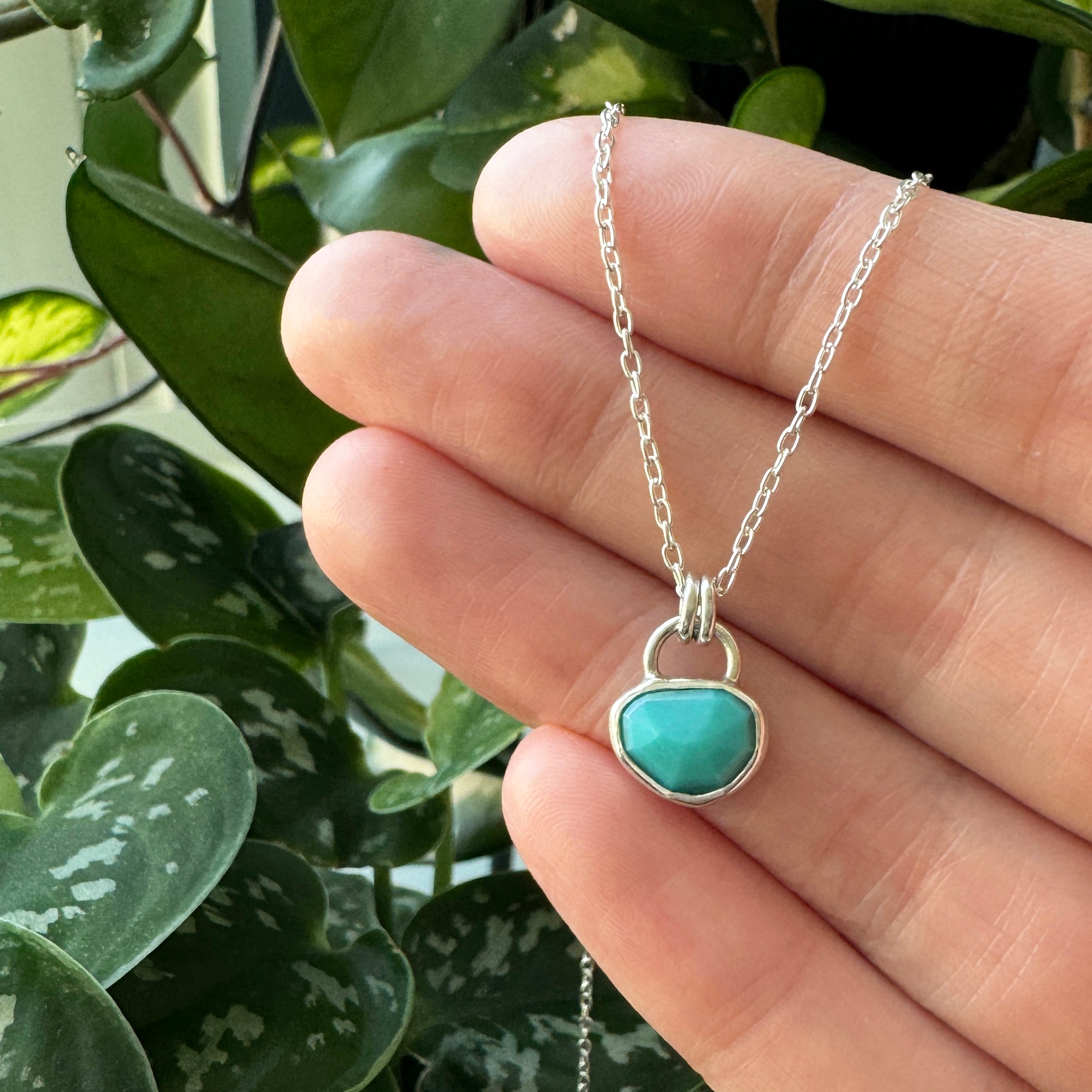 Balance Gem Necklace - Rose Cut Turquoise - Bright Sterling