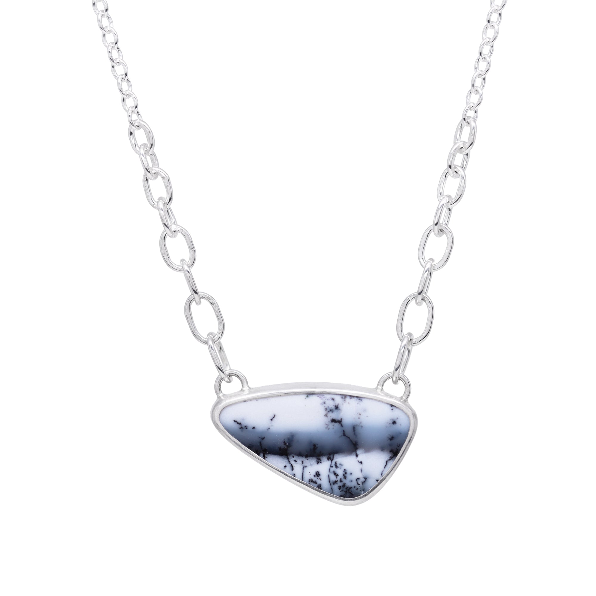 Balance Link Necklace - Dendritic Agate - Bright Sterling
