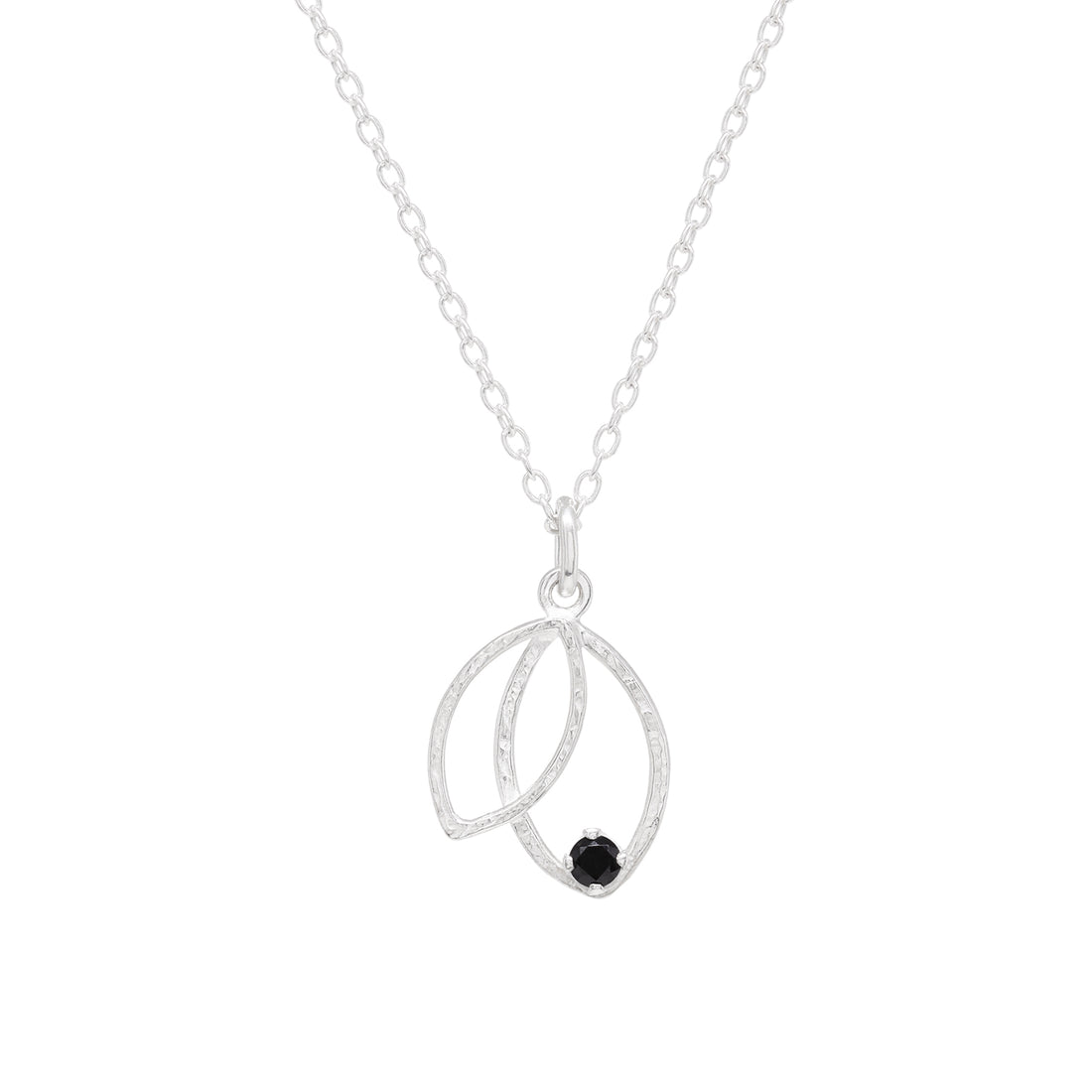 Double Leaf Gem Necklace - Black Spinel & Bright Sterling