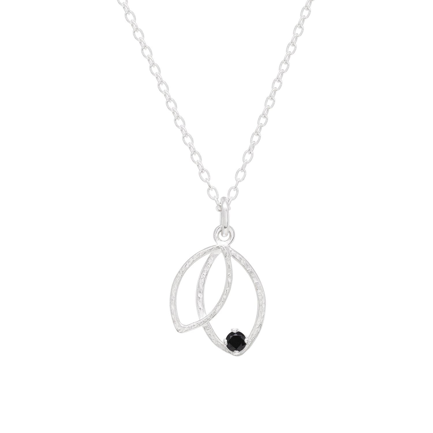 Double Leaf Gem Necklace - Black Spinel &amp; Bright Sterling