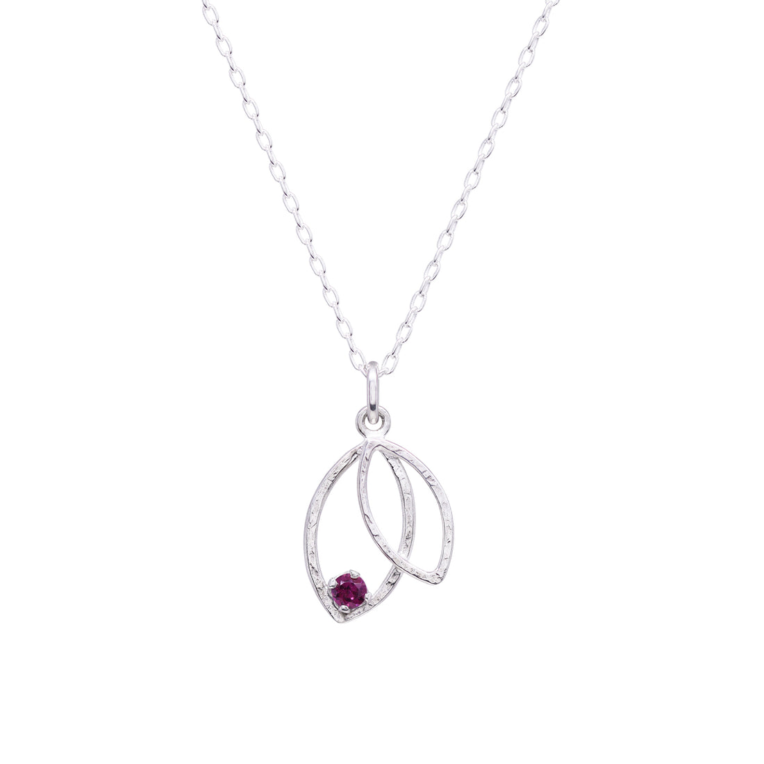 Double Leaf Gem Necklace - Rhodolite Garnet &amp; Bright Sterling