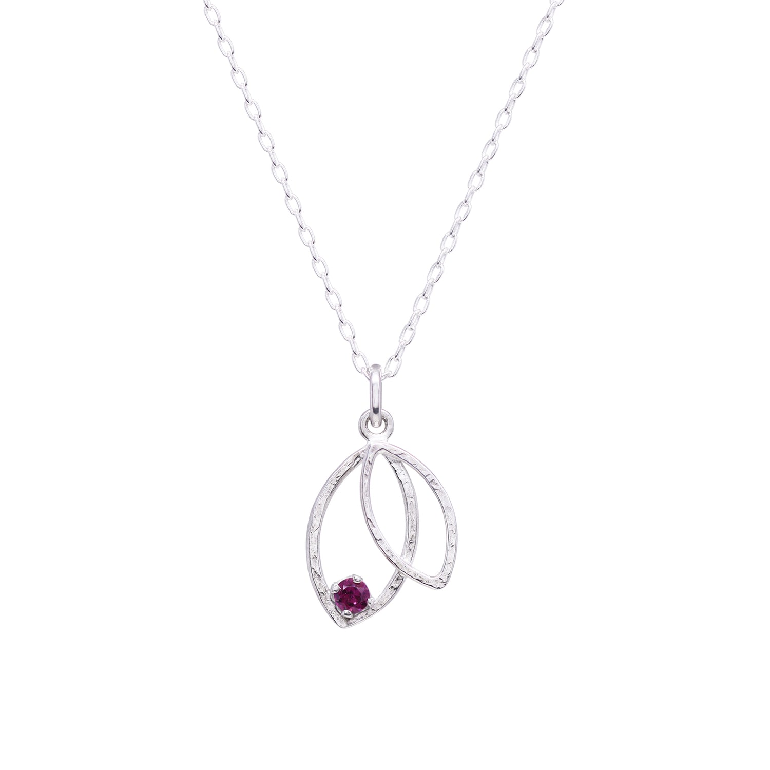 Double Leaf Gem Necklace - Rhodolite Garnet &amp; Bright Sterling