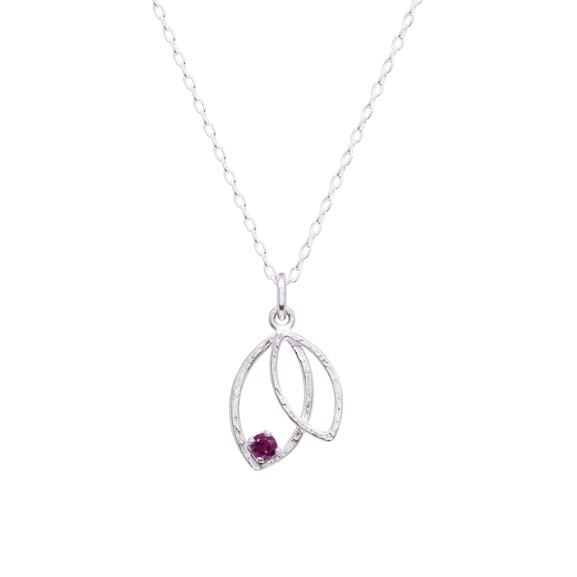 Double Leaf Gem Necklace - Rhodolite Garnet &amp; Bright Sterling
